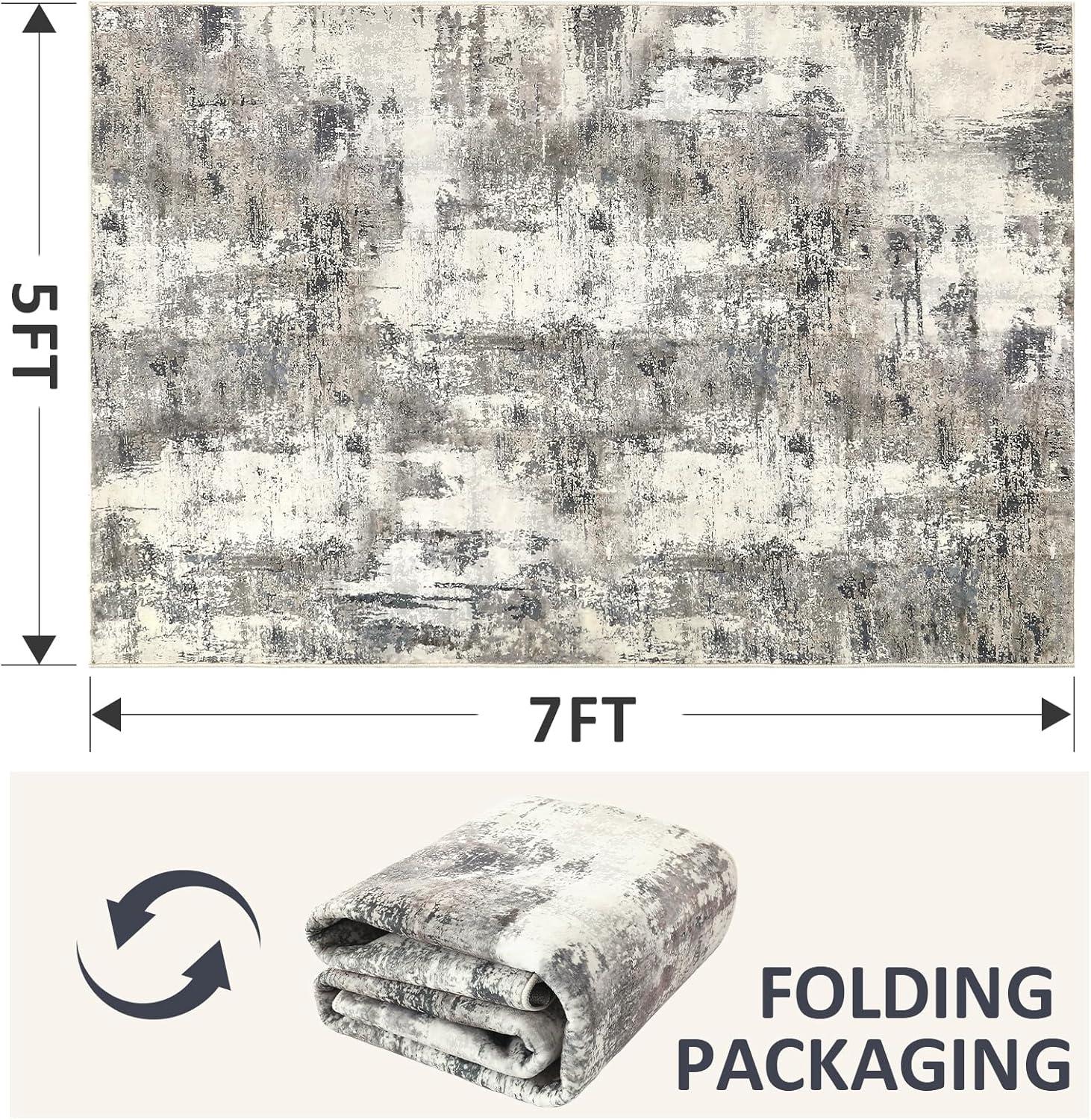 image4x6 Area Rugs Washable Modern Soft Non Slip Distressed Under Dining Table Living Room Area Rug BlackGrey