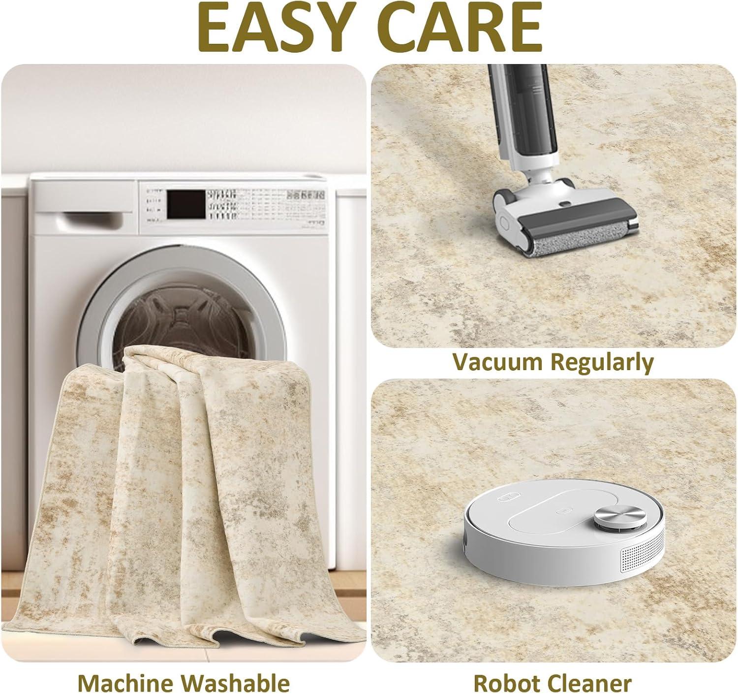 image4x6 Area Rugs Washable Modern Soft Non Slip Distressed Under Dining Table Living Room Area Rug BlackLight Brown