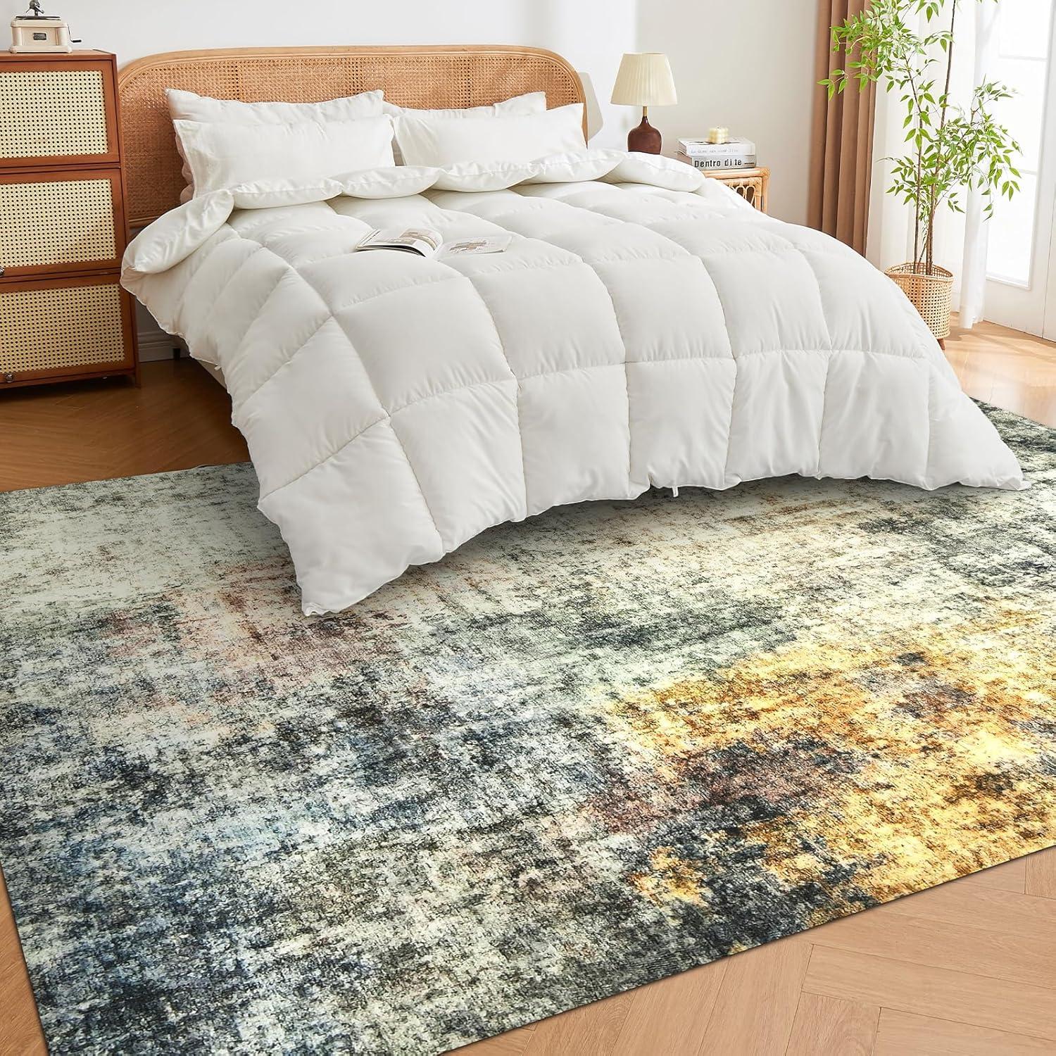 image4x6 Area Rugs Washable Modern Soft Non Slip Distressed Under Dining Table Living Room Area Rug BlackMulti Color