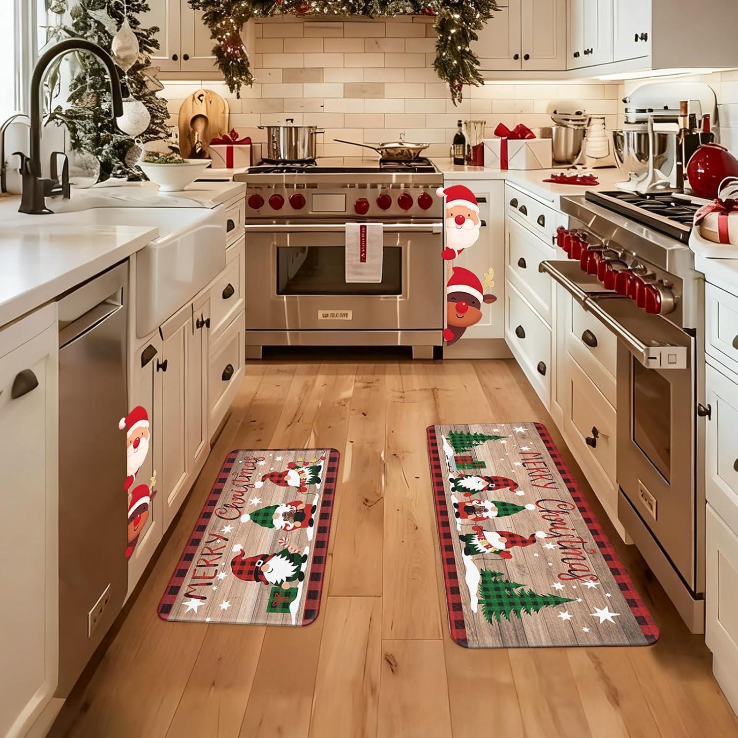 imageDintszyayue Christmas Kitchen Rugs Set of 2 Non Slip Soft Santa Claus Snowman Christmas Mats for Kitchen Floor Decorations 17quotx30quot17quotx48quot02brown