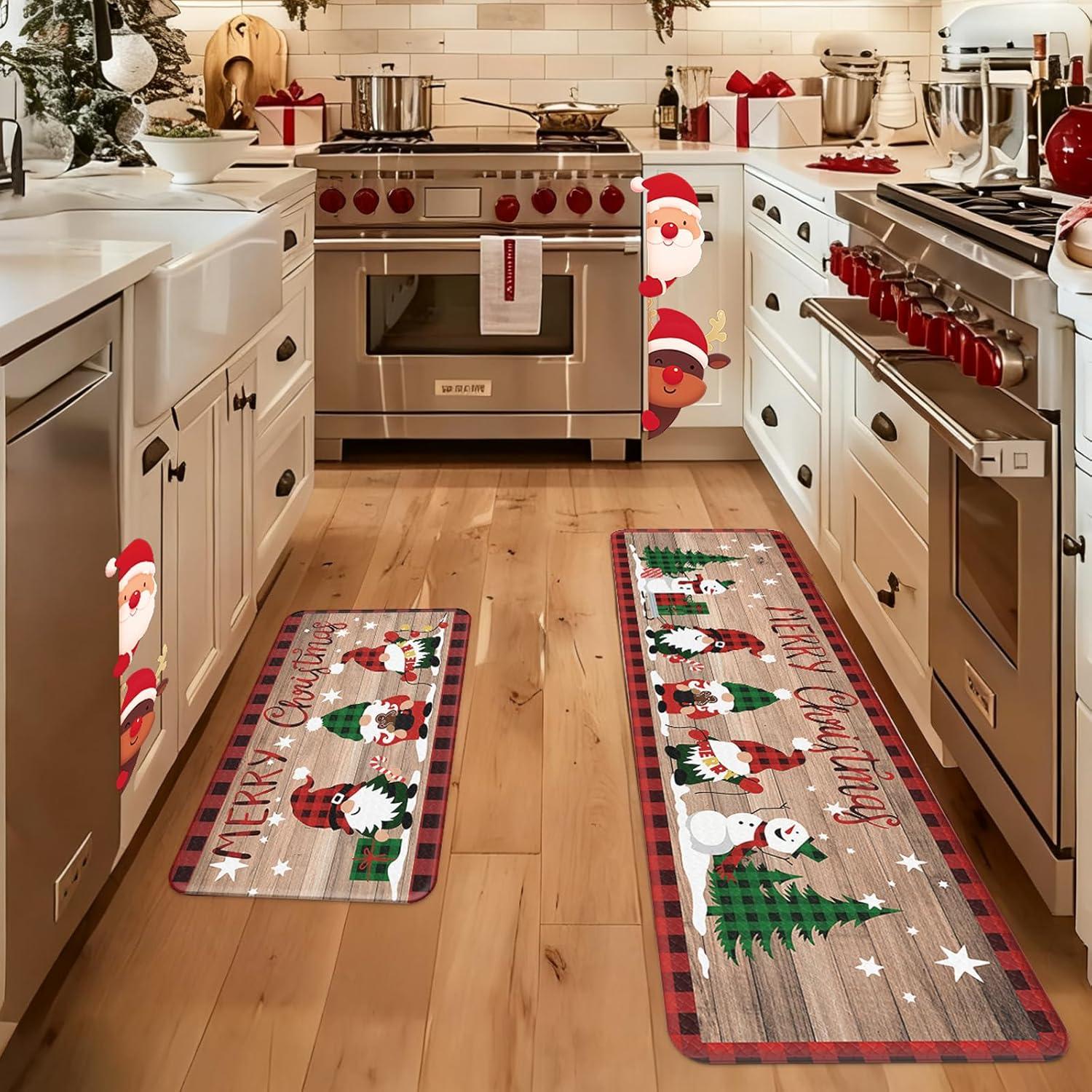 imageDintszyayue Christmas Kitchen Rugs Set of 2 Non Slip Soft Santa Claus Snowman Christmas Mats for Kitchen Floor Decorations 17quotx30quot17quotx48quot02brown