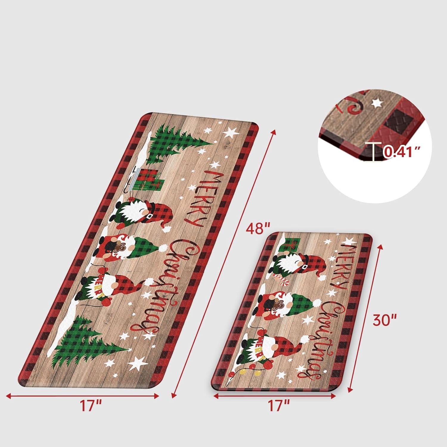 imageDintszyayue Christmas Kitchen Rugs Set of 2 Non Slip Soft Santa Claus Snowman Christmas Mats for Kitchen Floor Decorations 17quotx30quot17quotx48quot02brown