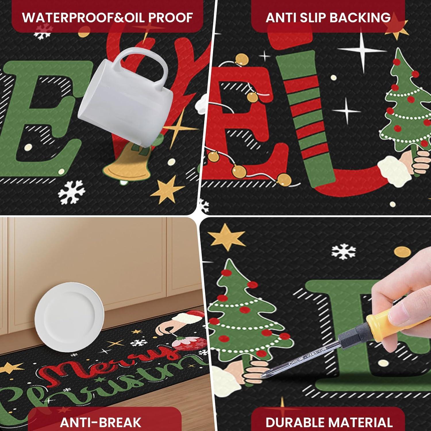 imageDintszyayue Christmas Kitchen Rugs Set of 2 Non Slip Soft Santa Claus Snowman Christmas Mats for Kitchen Floor Decorations 17quotx30quot17quotx48quot03black