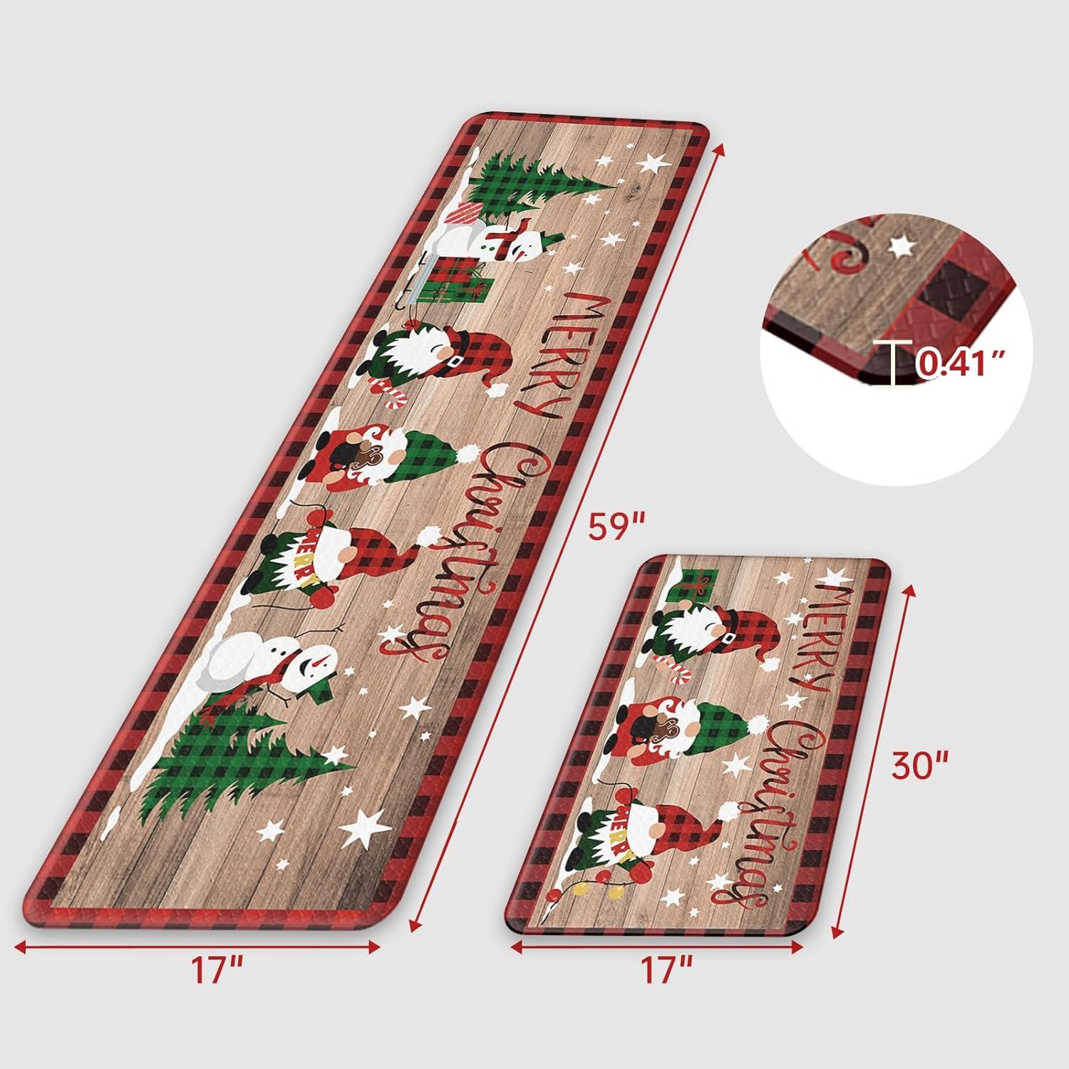imageDintszyayue Christmas Kitchen Rugs Set of 2 Non Slip Soft Santa Claus Snowman Christmas Mats for Kitchen Floor Decorations 17quotx30quot17quotx48quot02brown
