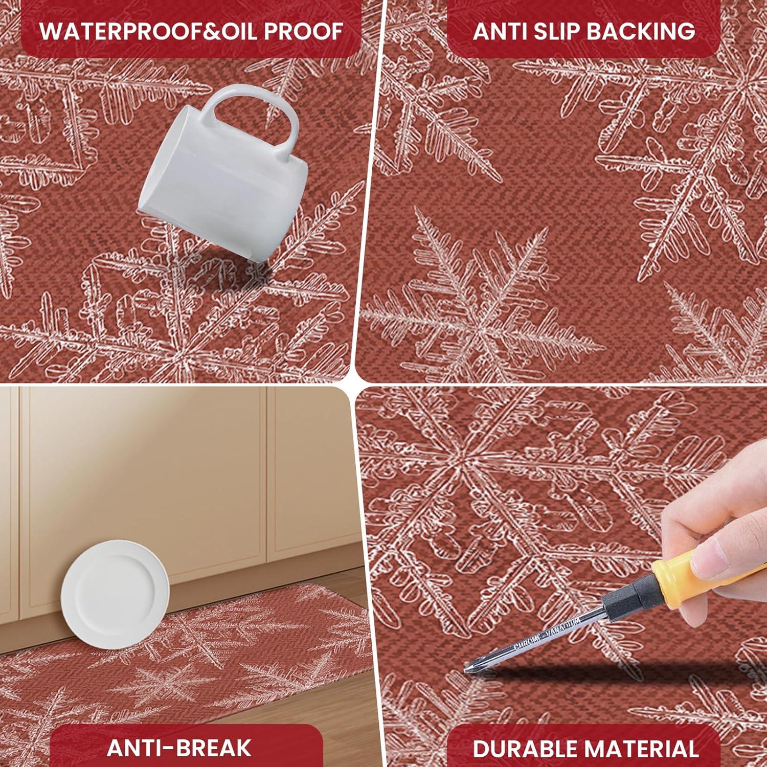 imageDintszyayue Christmas Kitchen Rugs Set of 2 Non Slip Soft Santa Claus Snowman Christmas Mats for Kitchen Floor Decorations 17quotx30quot17quotx48quot01red