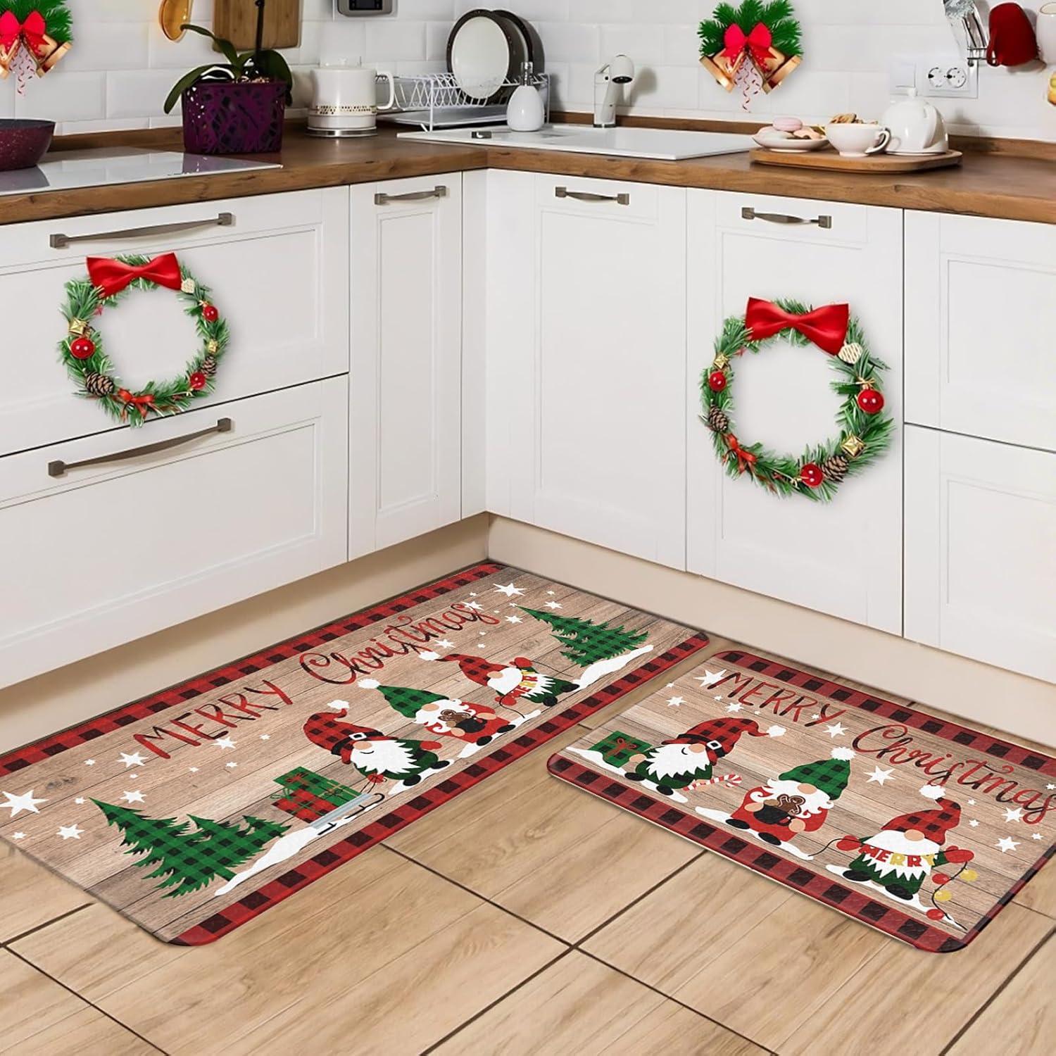 imageDintszyayue Christmas Kitchen Rugs Set of 2 Non Slip Soft Santa Claus Snowman Christmas Mats for Kitchen Floor Decorations 17quotx30quot17quotx48quot02brown