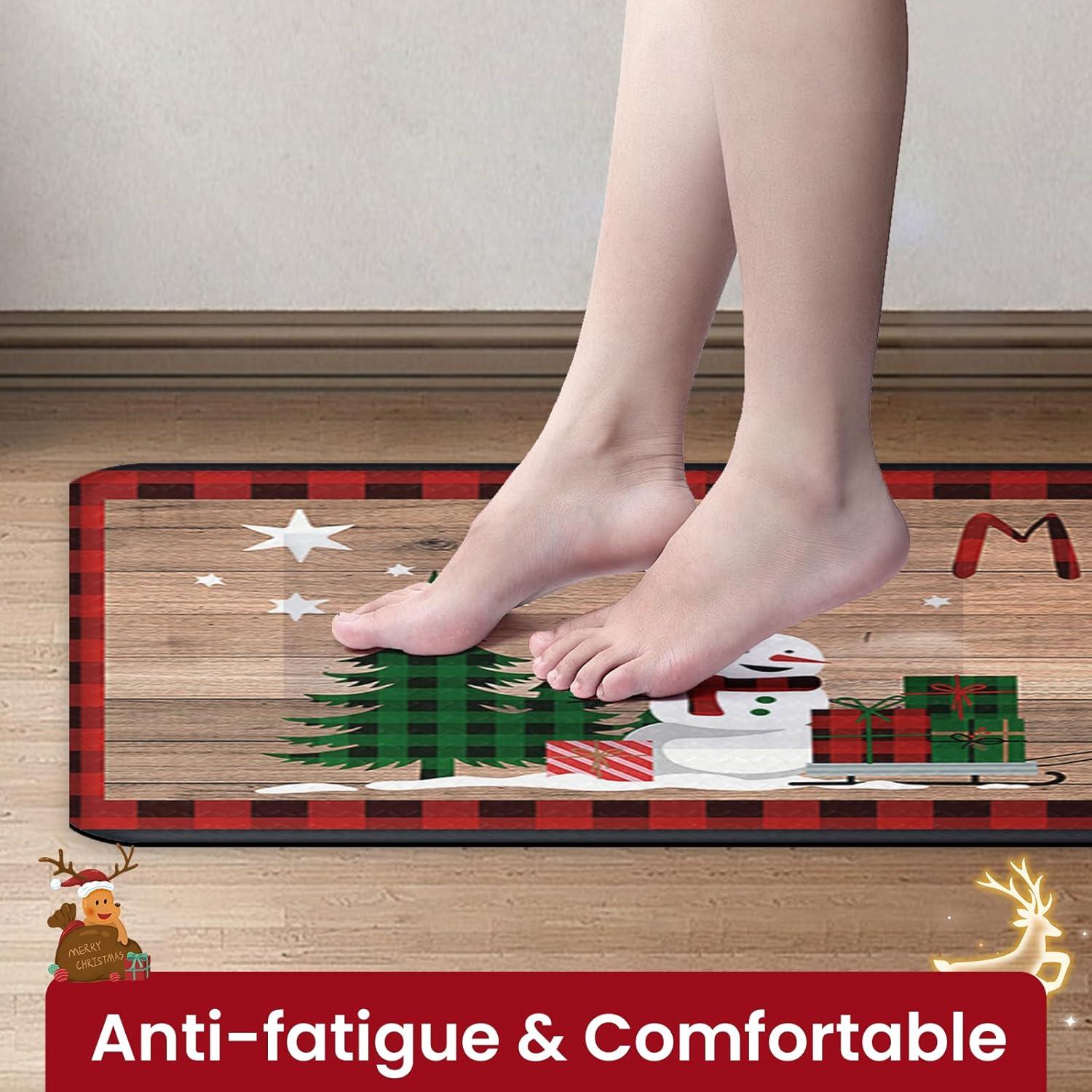 imageDintszyayue Christmas Kitchen Rugs Set of 2 Non Slip Soft Santa Claus Snowman Christmas Mats for Kitchen Floor Decorations 17quotx30quot17quotx48quot02brown