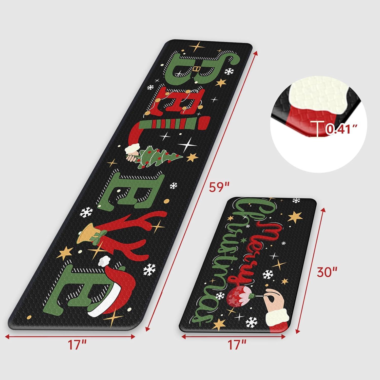 imageDintszyayue Christmas Kitchen Rugs Set of 2 Non Slip Soft Santa Claus Snowman Christmas Mats for Kitchen Floor Decorations 17quotx30quot17quotx48quot03black