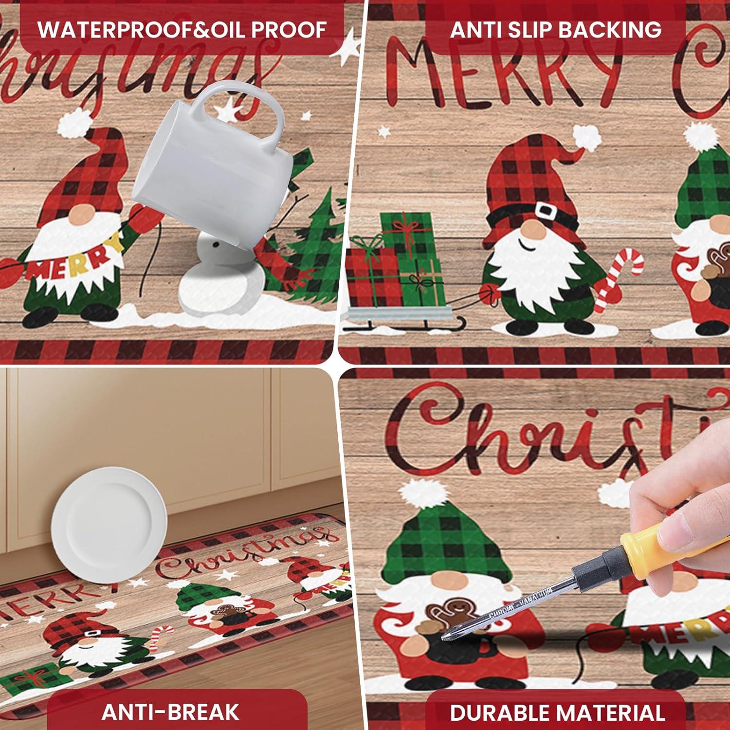 imageDintszyayue Christmas Kitchen Rugs Set of 2 Non Slip Soft Santa Claus Snowman Christmas Mats for Kitchen Floor Decorations 17quotx30quot17quotx48quot02brown