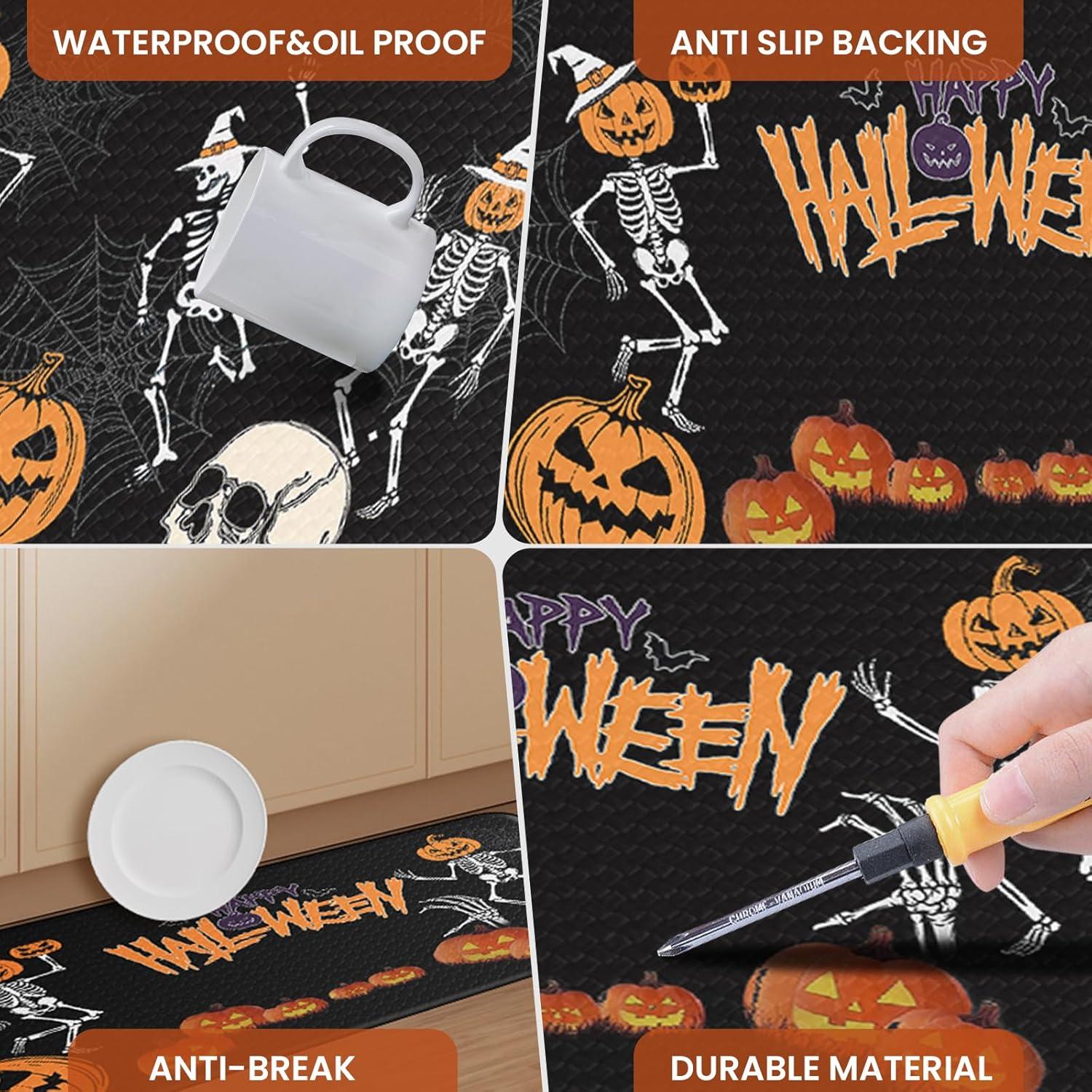 imageDintszyayue Halloween Kitchen Mats Sets 2 Piece Spooky Pumpkin Non Slip Soft Halloween Party Decor Rugs 17quotx30quot17quotx48quotSkeletons Pumpkin