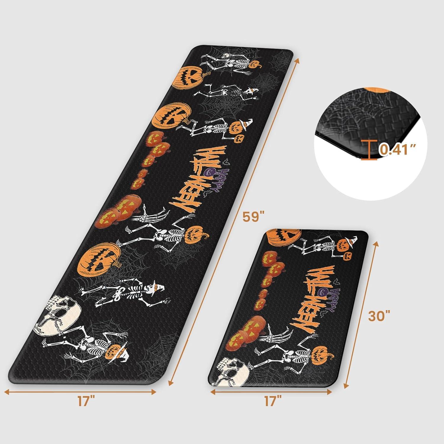 imageDintszyayue Halloween Kitchen Mats Sets 2 Piece Spooky Pumpkin Non Slip Soft Halloween Party Decor Rugs 17quotx30quot17quotx48quotSkeletons Pumpkin