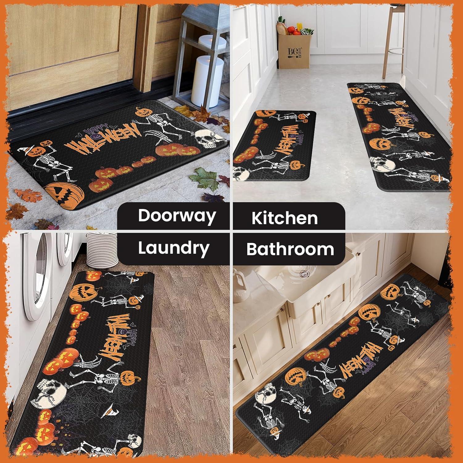 imageDintszyayue Halloween Kitchen Mats Sets 2 Piece Spooky Pumpkin Non Slip Soft Halloween Party Decor Rugs 17quotx30quot17quotx48quotSkeletons Pumpkin