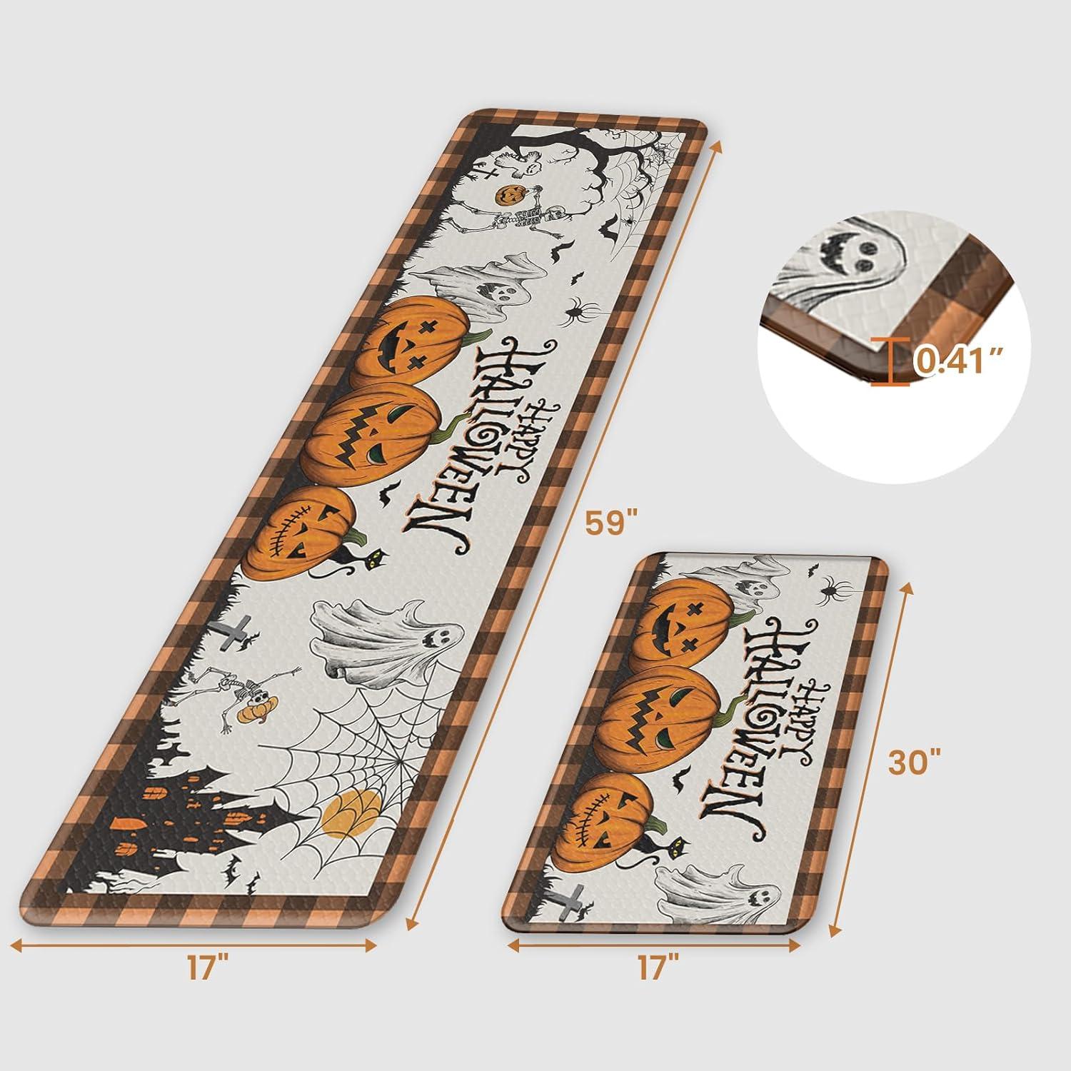imageDintszyayue Halloween Kitchen Mats Sets 2 Piece Spooky Pumpkin Non Slip Soft Halloween Party Decor Rugs 17quotx30quot17quotx48quotSpooky Pumpkin