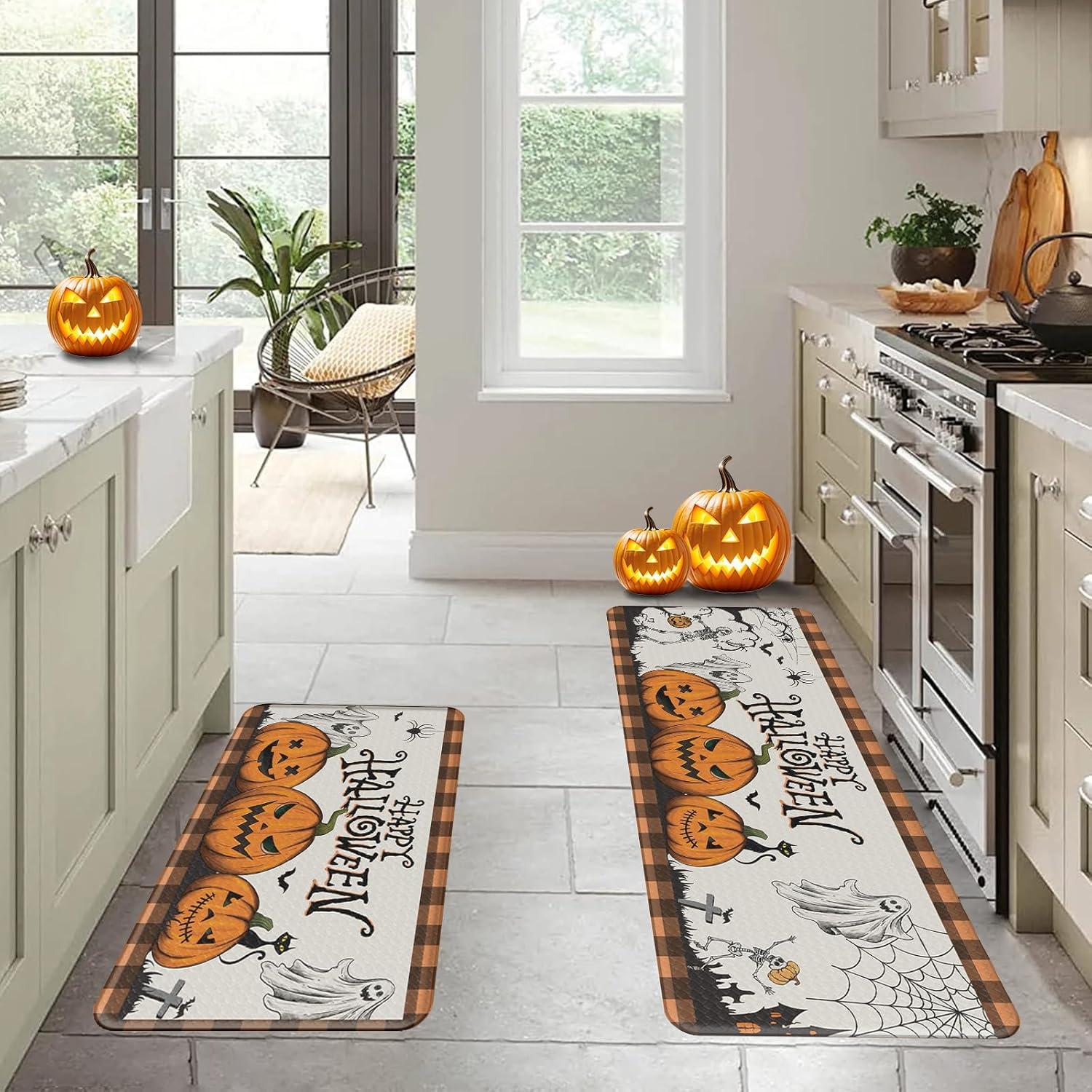 imageDintszyayue Halloween Kitchen Mats Sets 2 Piece Spooky Pumpkin Non Slip Soft Halloween Party Decor Rugs 17quotx30quot17quotx48quotSpooky Pumpkin