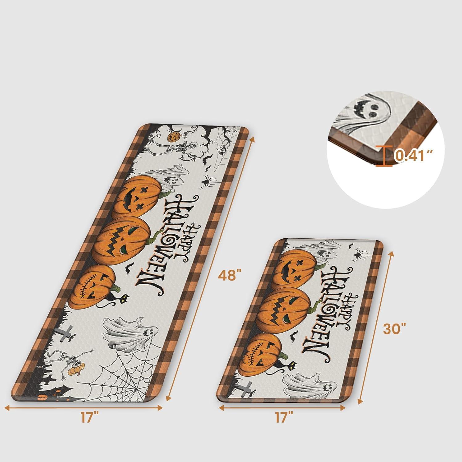 imageDintszyayue Halloween Kitchen Mats Sets 2 Piece Spooky Pumpkin Non Slip Soft Halloween Party Decor Rugs 17quotx30quot17quotx48quotSpooky Pumpkin