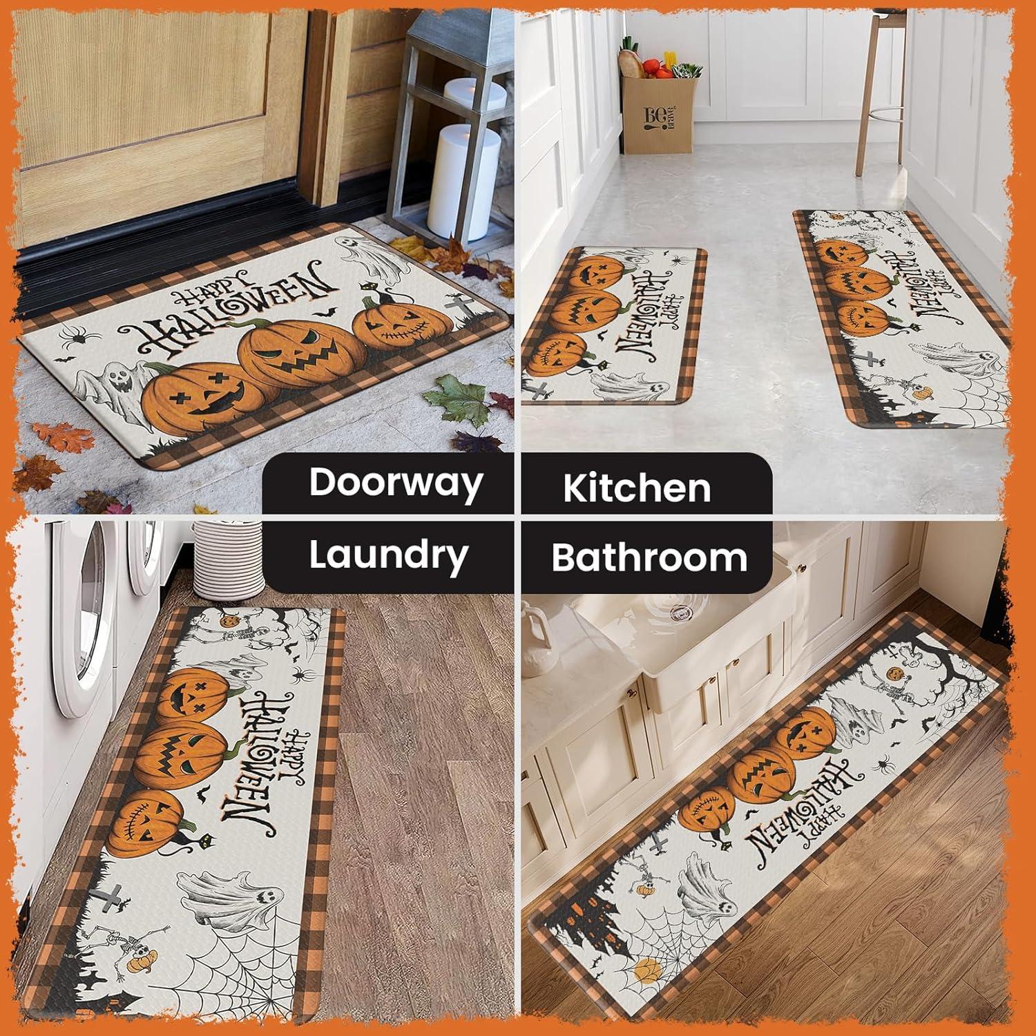 imageDintszyayue Halloween Kitchen Mats Sets 2 Piece Spooky Pumpkin Non Slip Soft Halloween Party Decor Rugs 17quotx30quot17quotx48quotSpooky Pumpkin