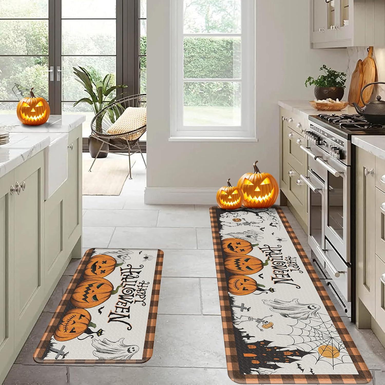 imageDintszyayue Halloween Kitchen Mats Sets 2 Piece Spooky Pumpkin Non Slip Soft Halloween Party Decor Rugs 17quotx30quot17quotx48quotSpooky Pumpkin