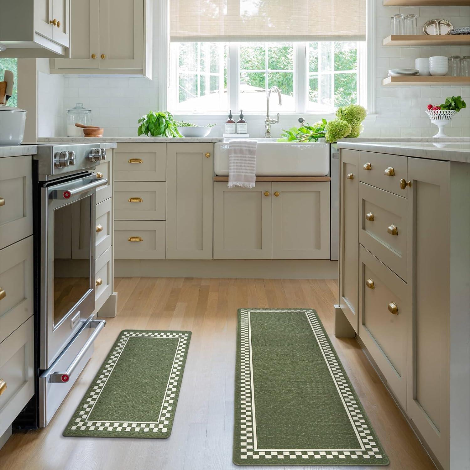 imageDintszyayue Kitchen Rugs Sets of 2 Boho Ceramic Anti Fatigue Non Slip Memory Foam Mats for Floor for Laundry Desk Bar Khaki 17quotX30quot17quotX59quot04green