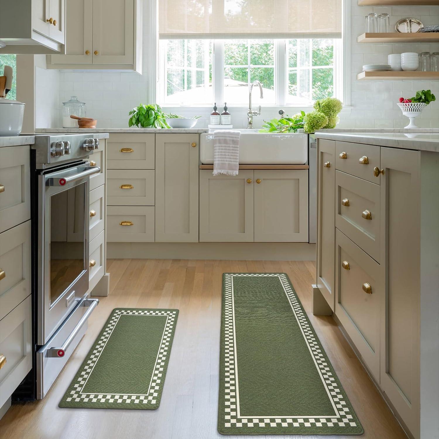 imageDintszyayue Kitchen Rugs Sets of 2 Boho Ceramic Anti Fatigue Non Slip Memory Foam Mats for Floor for Laundry Desk Bar Khaki 17quotX30quot17quotX59quot04green