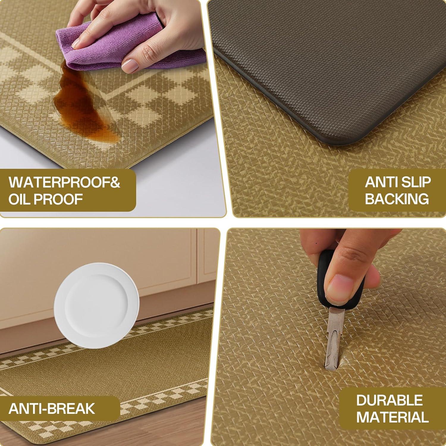 imageDintszyayue Kitchen Rugs Sets of 2 Boho Ceramic Anti Fatigue Non Slip Memory Foam Mats for Floor for Laundry Desk Bar Khaki 17quotX30quot17quotX59quot06brown