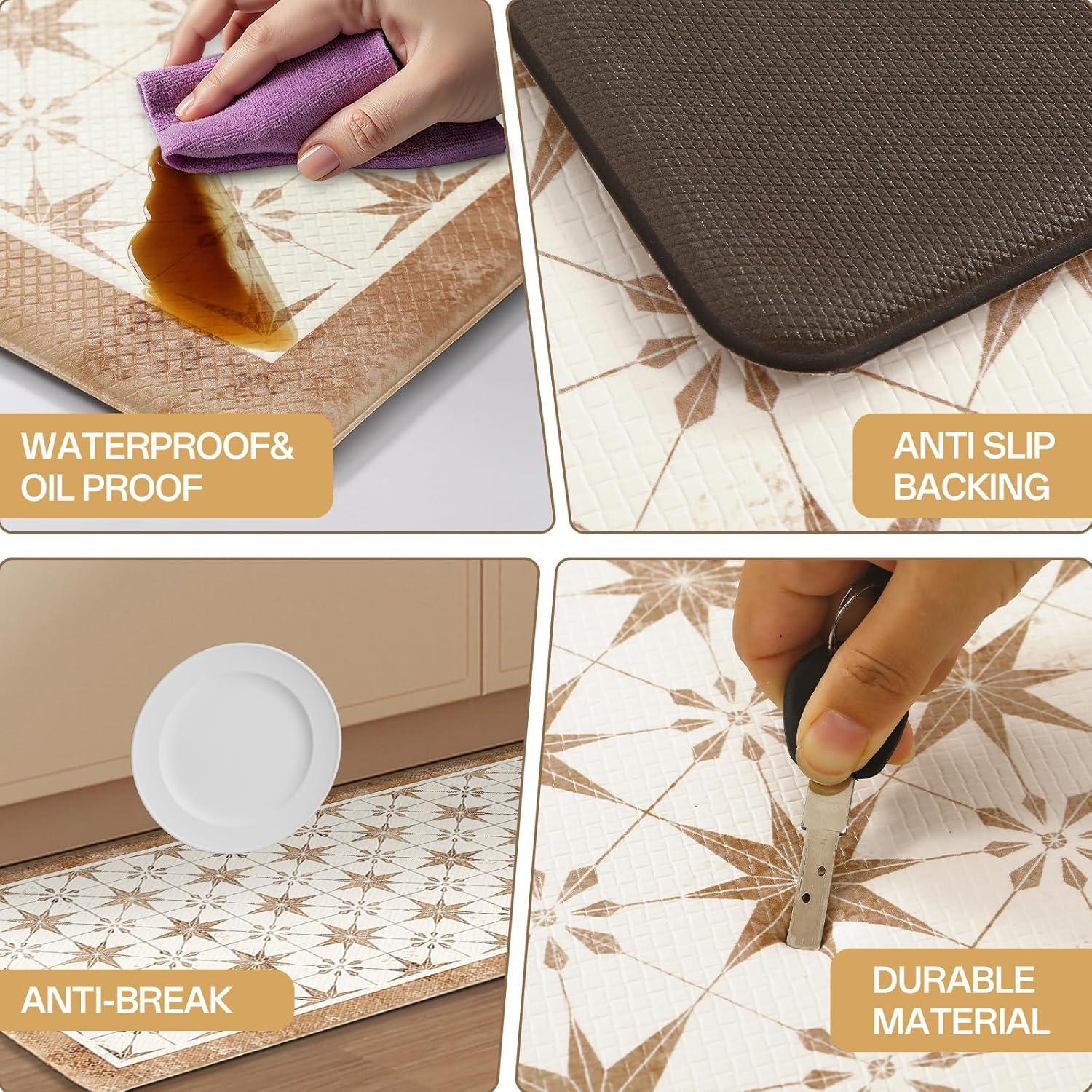 imageDintszyayue Kitchen Rugs Sets of 2 Boho Ceramic Anti Fatigue Non Slip Memory Foam Mats for Floor for Laundry Desk Bar Khaki 17quotX30quot17quotX59quot02khaki