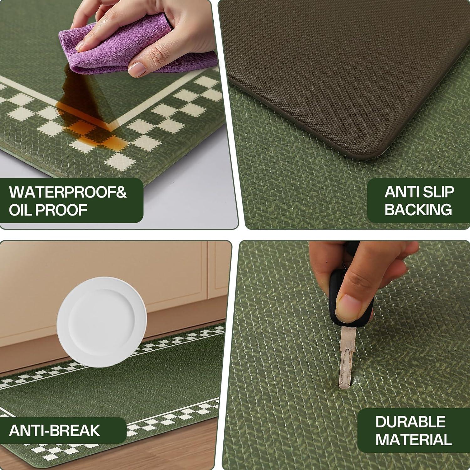 imageDintszyayue Kitchen Rugs Sets of 2 Boho Ceramic Anti Fatigue Non Slip Memory Foam Mats for Floor for Laundry Desk Bar Khaki 17quotX30quot17quotX59quot04green