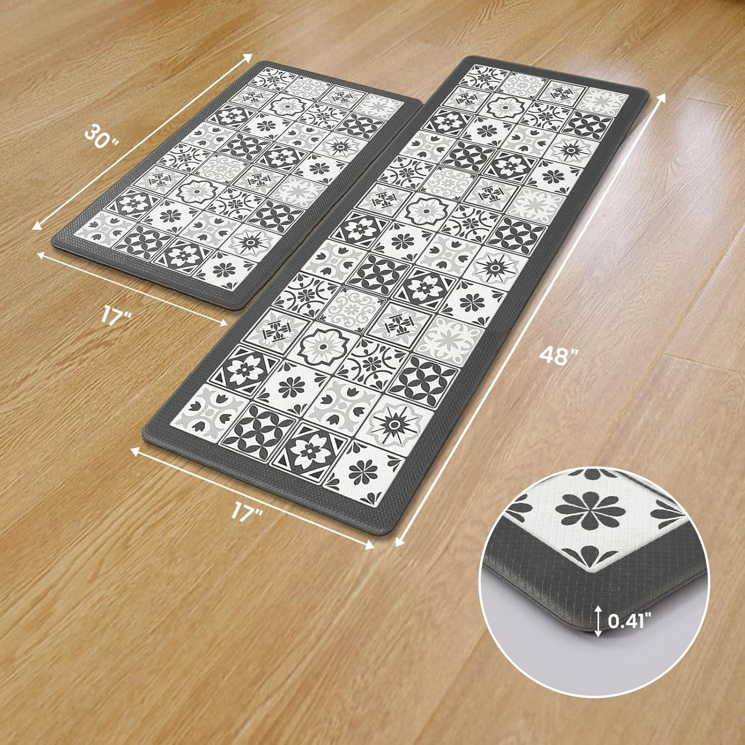 imageDintszyayue Kitchen Rugs Sets of 2 Boho Ceramic Anti Fatigue Non Slip Memory Foam Mats for Floor for Laundry Desk Bar Khaki 17quotX30quot17quotX59quot08grey