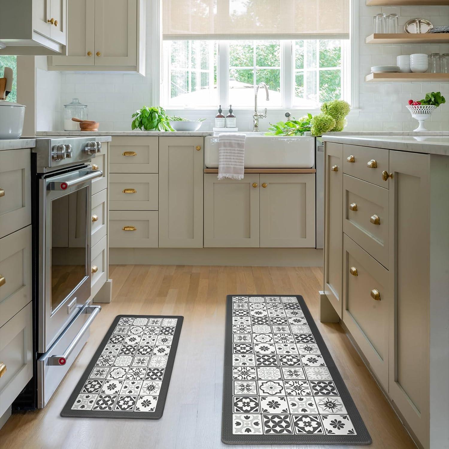 imageDintszyayue Kitchen Rugs Sets of 2 Boho Ceramic Anti Fatigue Non Slip Memory Foam Mats for Floor for Laundry Desk Bar Khaki 17quotX30quot17quotX59quot08grey