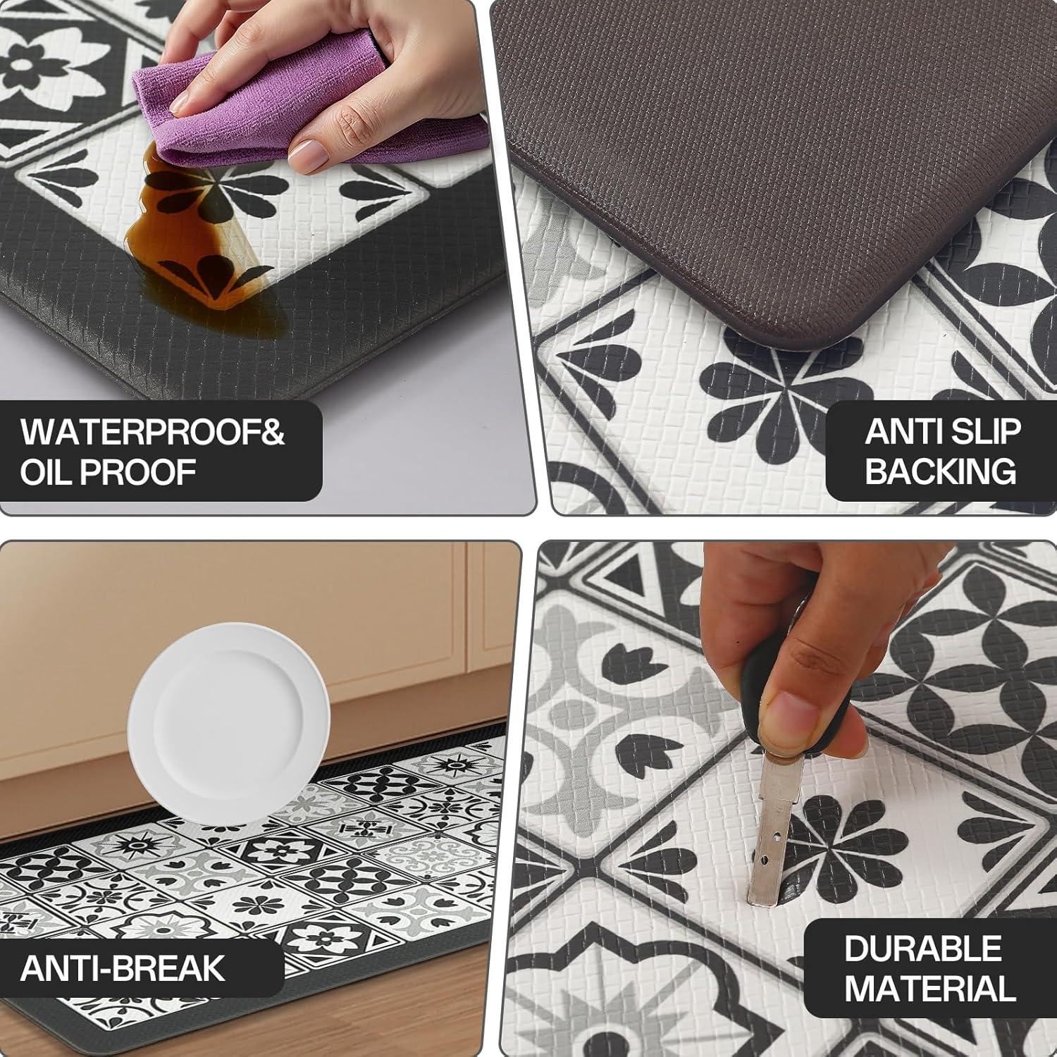 imageDintszyayue Kitchen Rugs Sets of 2 Boho Ceramic Anti Fatigue Non Slip Memory Foam Mats for Floor for Laundry Desk Bar Khaki 17quotX30quot17quotX59quot08grey