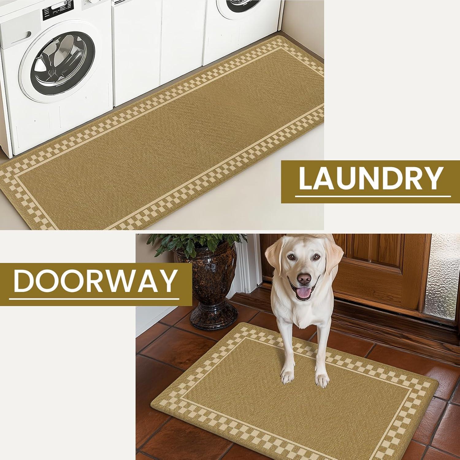 imageDintszyayue Kitchen Rugs Sets of 2 Boho Ceramic Anti Fatigue Non Slip Memory Foam Mats for Floor for Laundry Desk Bar Khaki 17quotX30quot17quotX59quot06brown