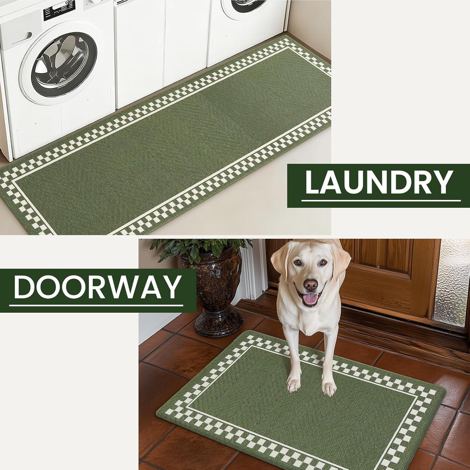 imageDintszyayue Kitchen Rugs Sets of 2 Boho Ceramic Anti Fatigue Non Slip Memory Foam Mats for Floor for Laundry Desk Bar Khaki 17quotX30quot17quotX59quot04green