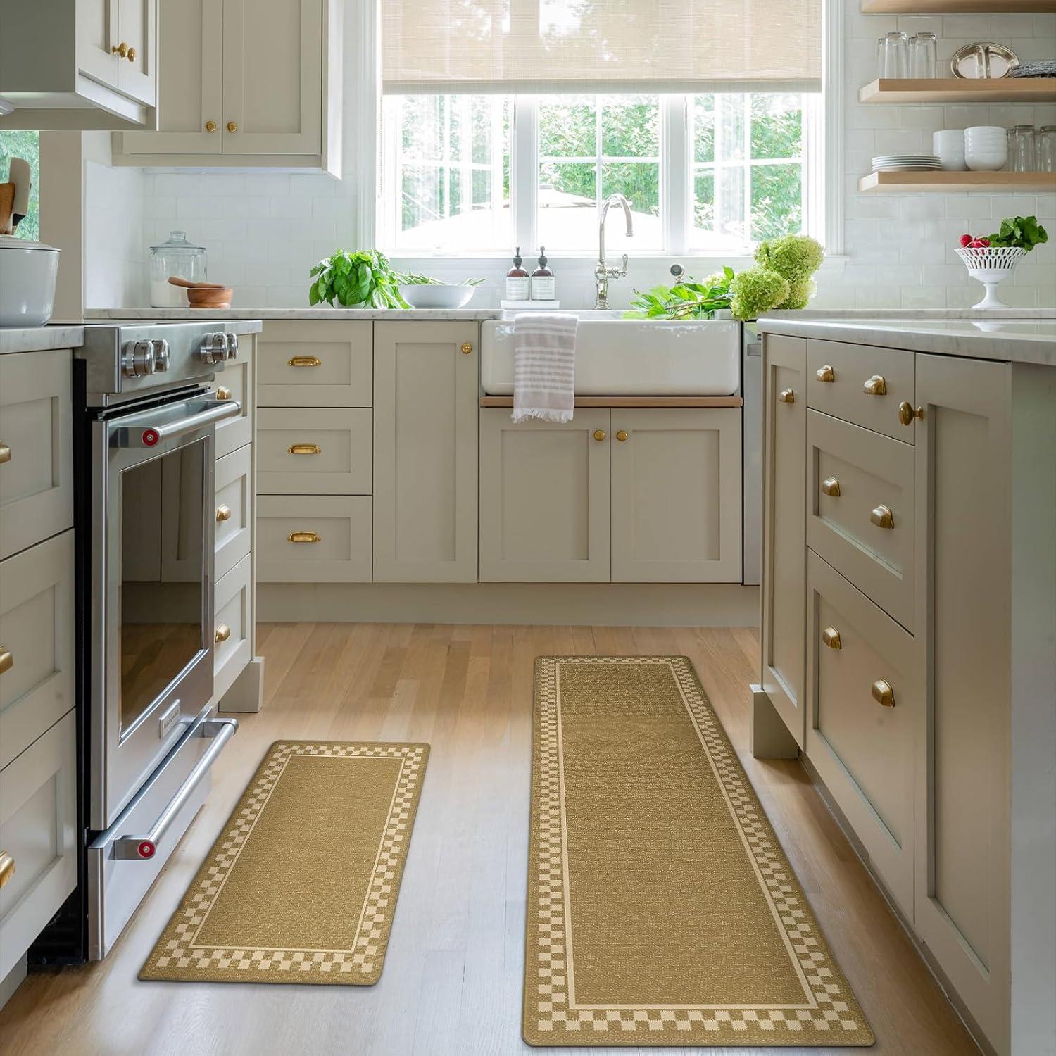 imageDintszyayue Kitchen Rugs Sets of 2 Boho Ceramic Anti Fatigue Non Slip Memory Foam Mats for Floor for Laundry Desk Bar Khaki 17quotX30quot17quotX59quot06brown