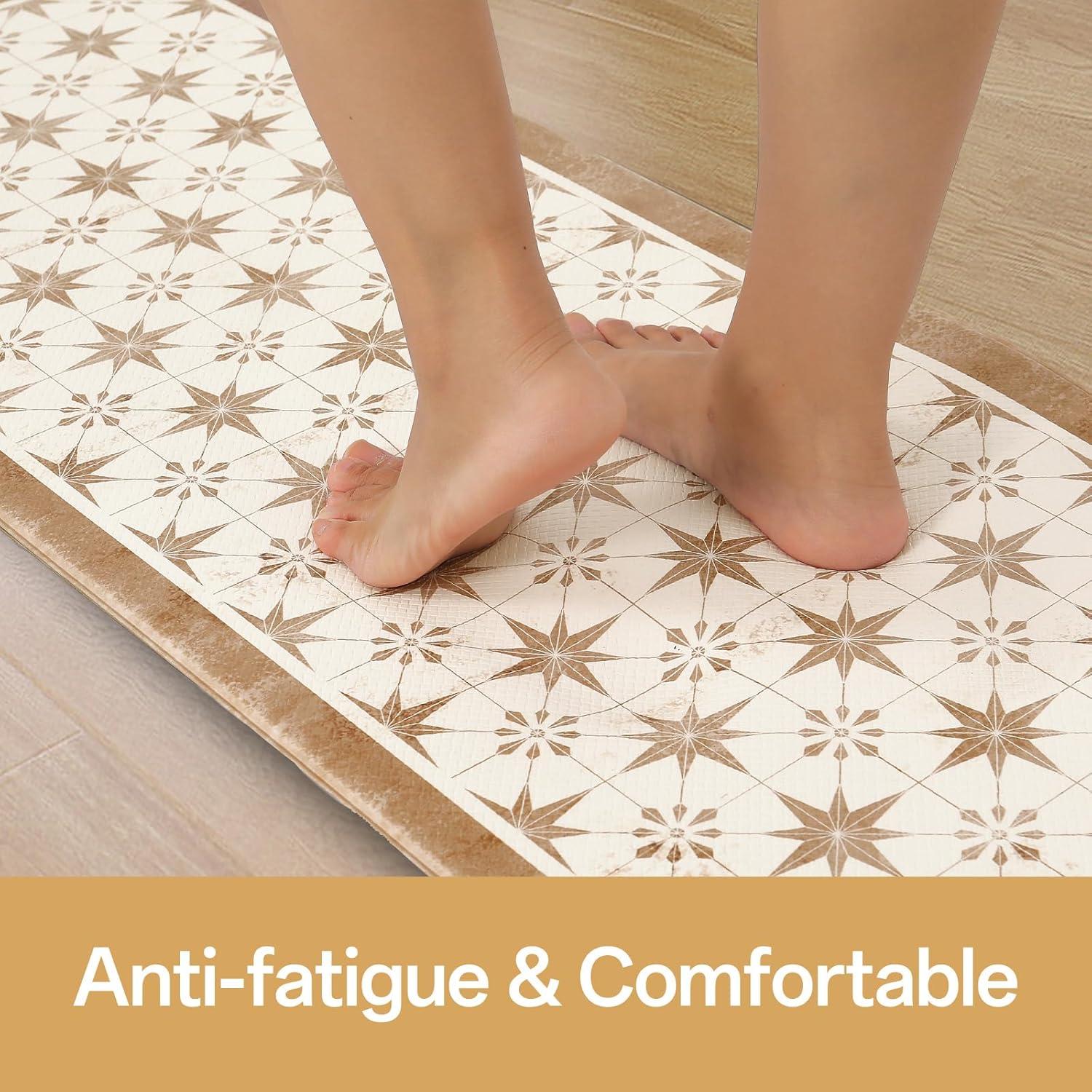 imageDintszyayue Kitchen Rugs Sets of 2 Boho Ceramic Anti Fatigue Non Slip Memory Foam Mats for Floor for Laundry Desk Bar Khaki 17quotX30quot17quotX59quot02khaki