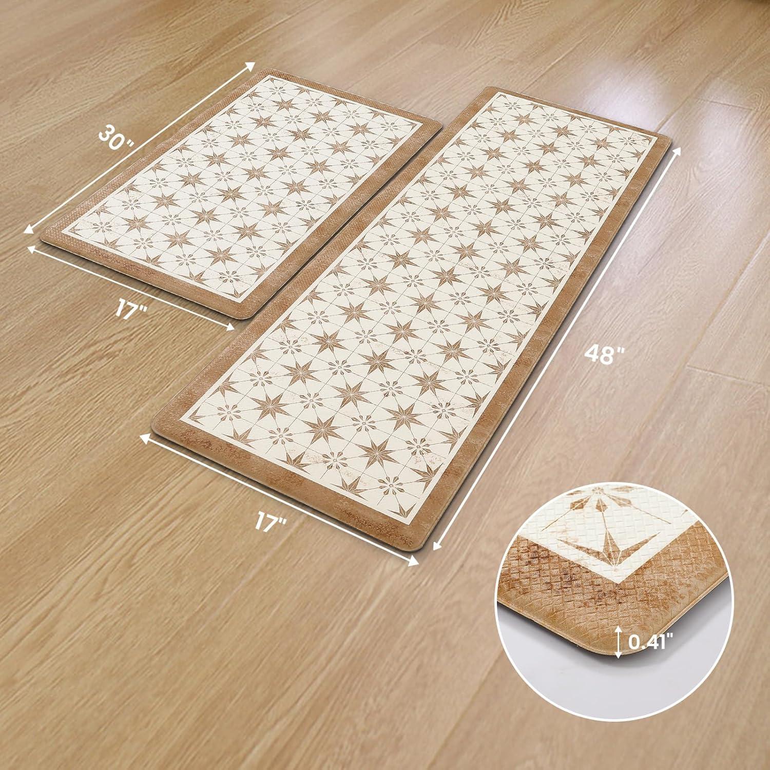 imageDintszyayue Kitchen Rugs Sets of 2 Boho Ceramic Anti Fatigue Non Slip Memory Foam Mats for Floor for Laundry Desk Bar Khaki 17quotX30quot17quotX59quot02khaki
