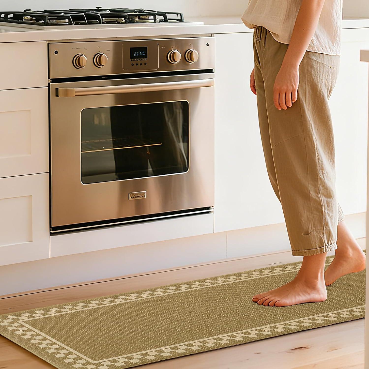 imageDintszyayue Kitchen Rugs Sets of 2 Boho Ceramic Anti Fatigue Non Slip Memory Foam Mats for Floor for Laundry Desk Bar Khaki 17quotX30quot17quotX59quot06brown