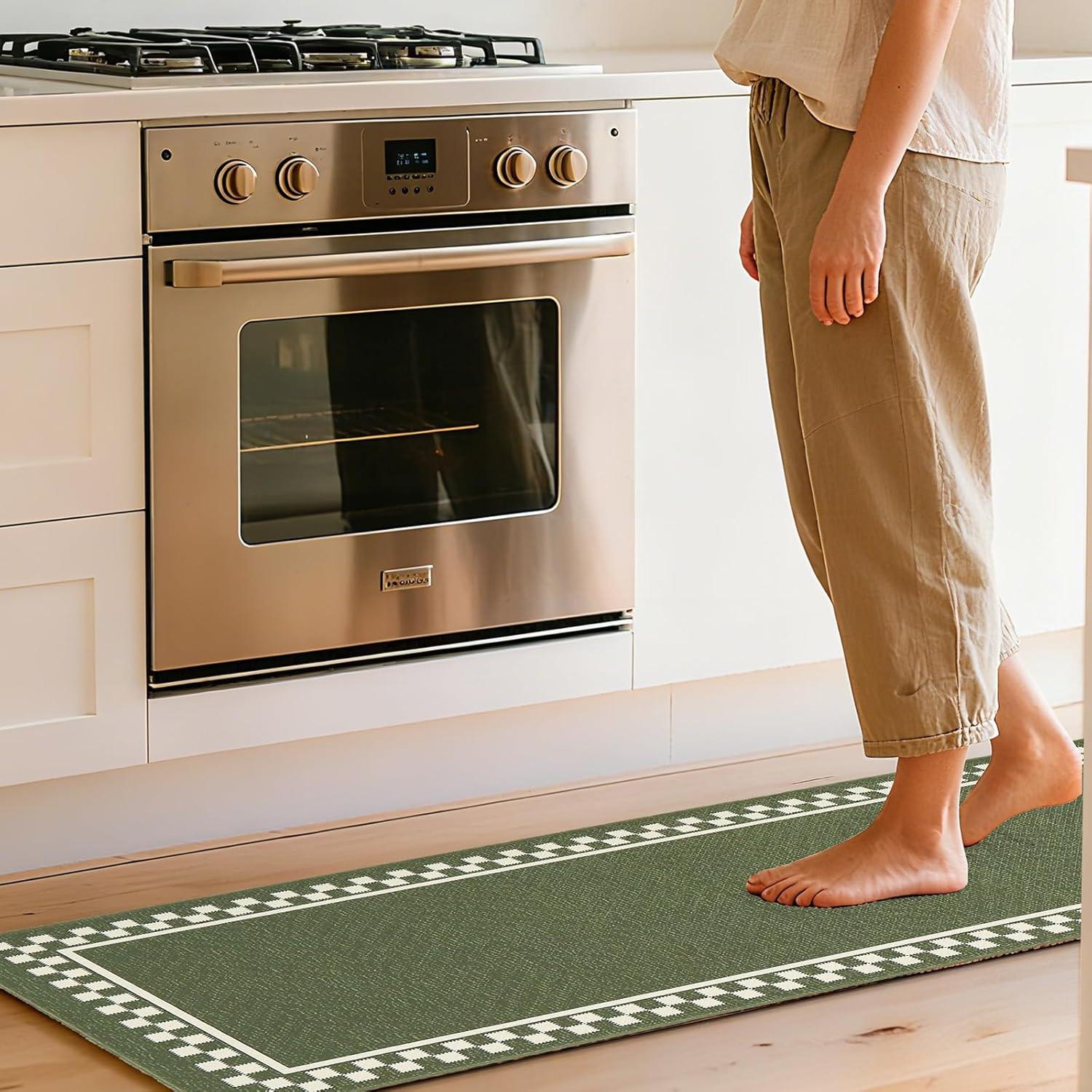 imageDintszyayue Kitchen Rugs Sets of 2 Boho Ceramic Anti Fatigue Non Slip Memory Foam Mats for Floor for Laundry Desk Bar Khaki 17quotX30quot17quotX59quot04green