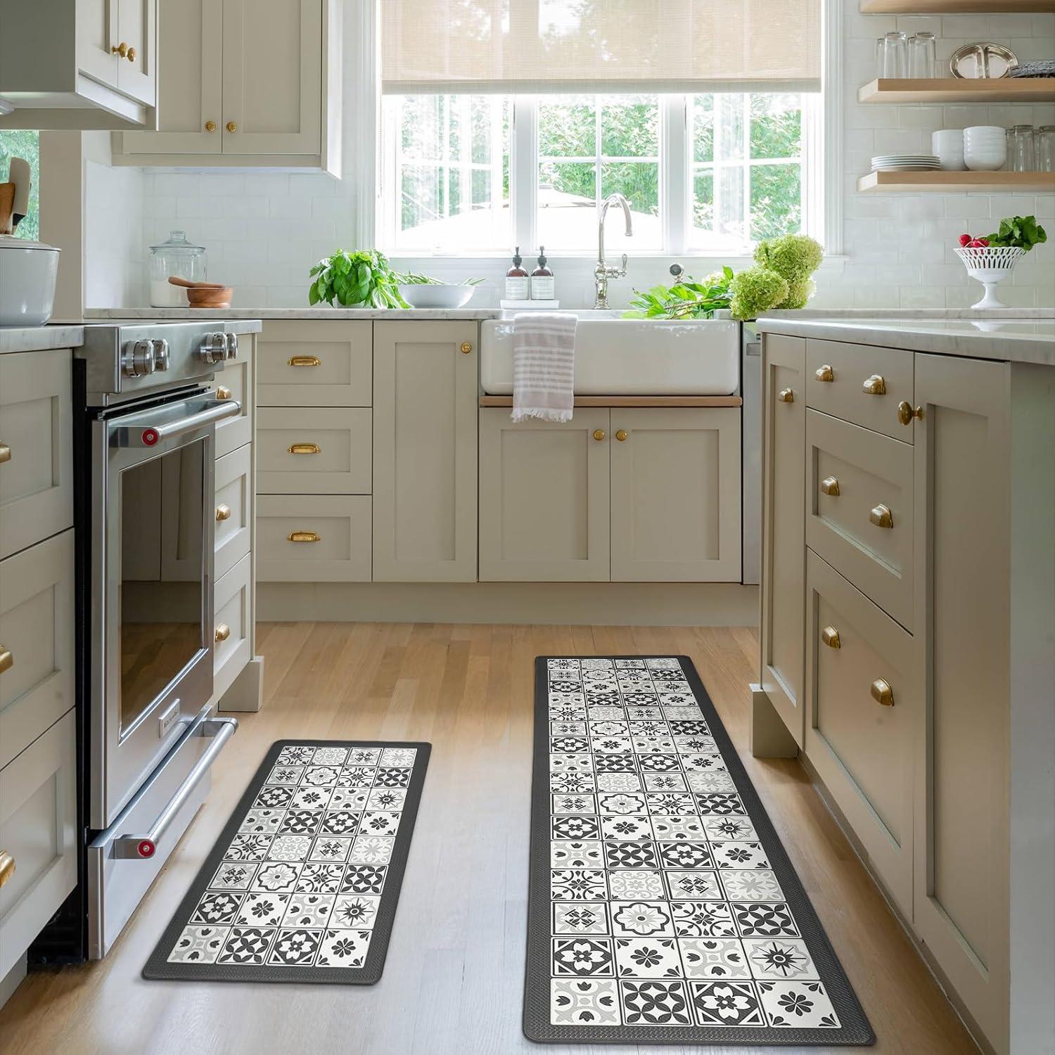 imageDintszyayue Kitchen Rugs Sets of 2 Boho Ceramic Anti Fatigue Non Slip Memory Foam Mats for Floor for Laundry Desk Bar Khaki 17quotX30quot17quotX59quot08grey