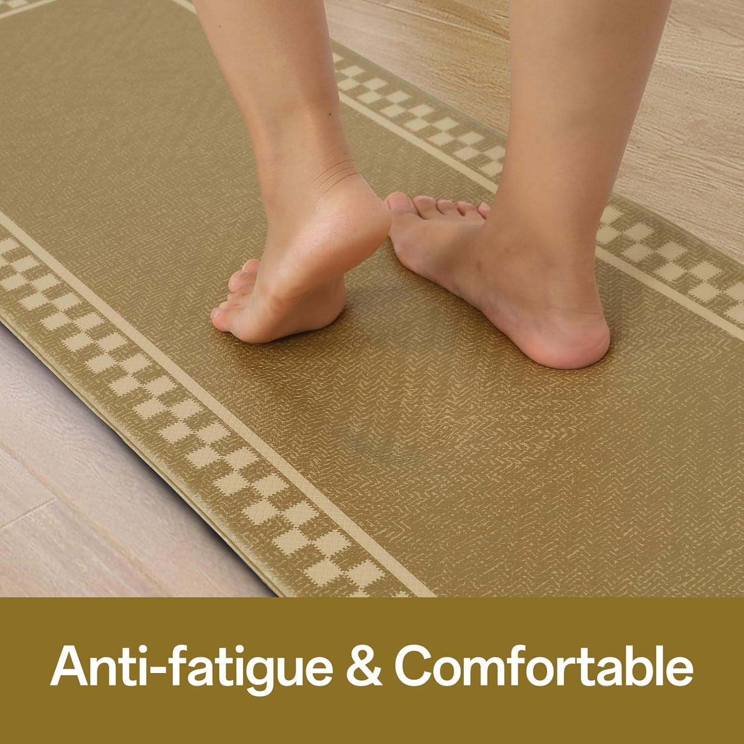 imageDintszyayue Kitchen Rugs Sets of 2 Boho Ceramic Anti Fatigue Non Slip Memory Foam Mats for Floor for Laundry Desk Bar Khaki 17quotX30quot17quotX59quot06brown