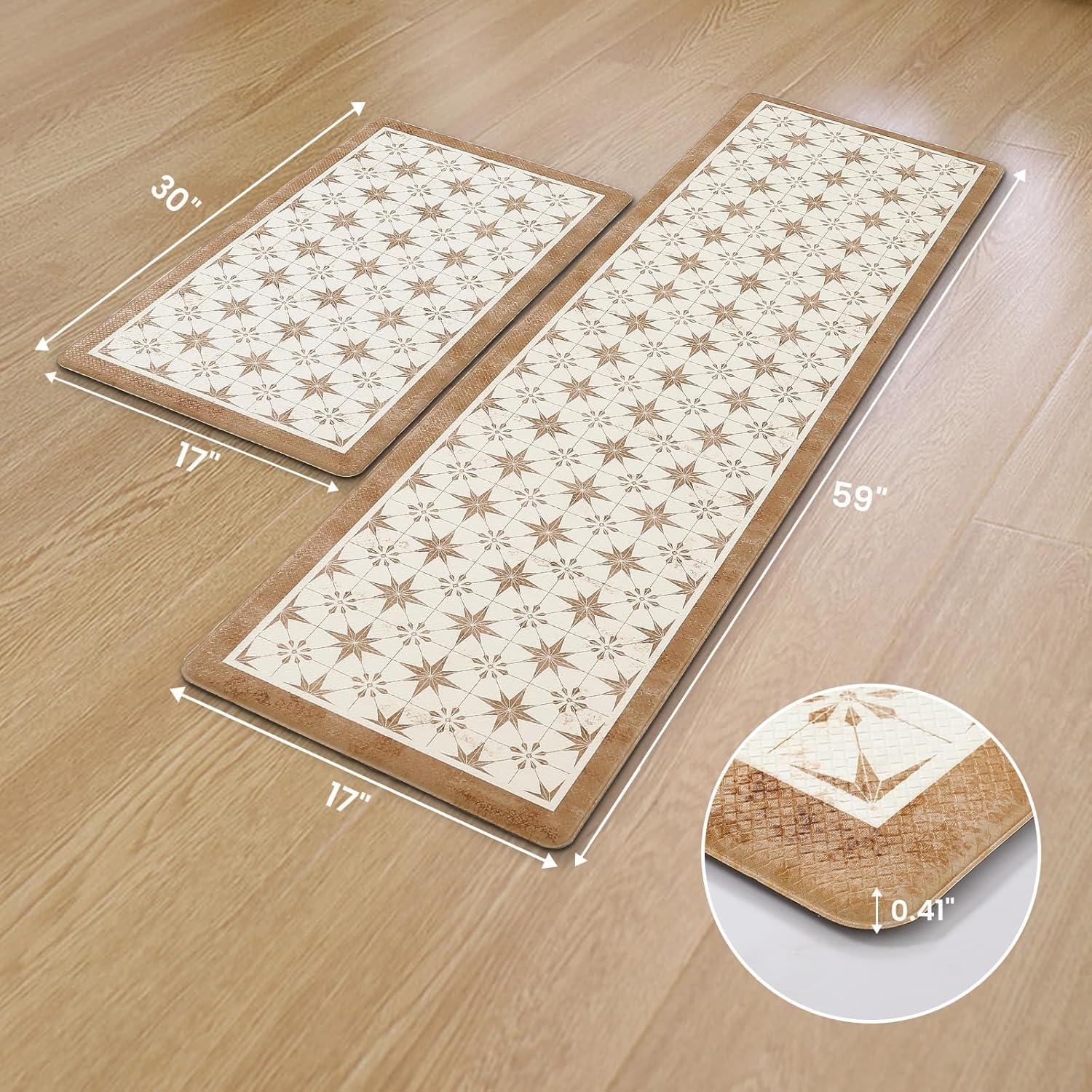 imageDintszyayue Kitchen Rugs Sets of 2 Boho Ceramic Anti Fatigue Non Slip Memory Foam Mats for Floor for Laundry Desk Bar Khaki 17quotX30quot17quotX59quot02khaki