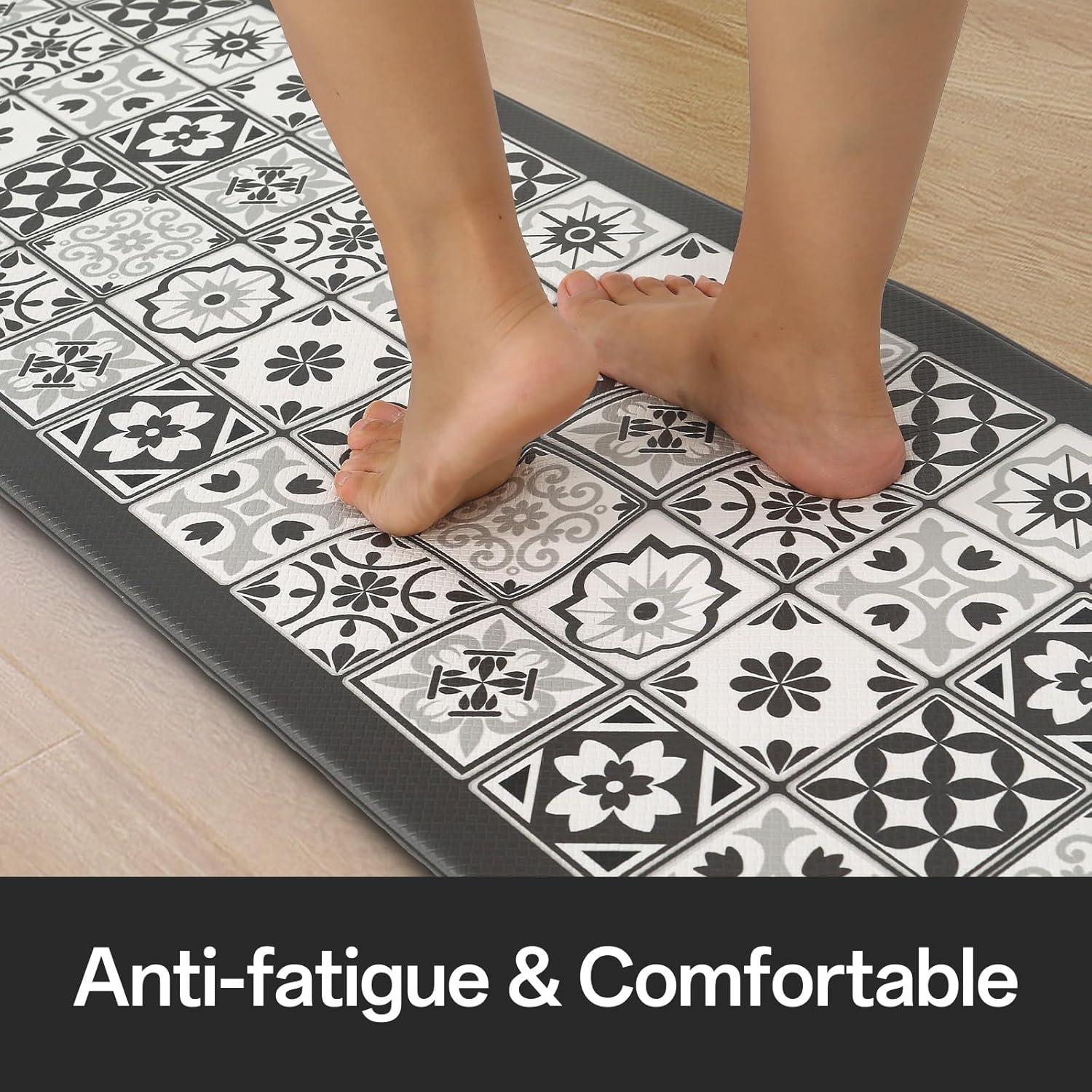 imageDintszyayue Kitchen Rugs Sets of 2 Boho Ceramic Anti Fatigue Non Slip Memory Foam Mats for Floor for Laundry Desk Bar Khaki 17quotX30quot17quotX59quot08grey