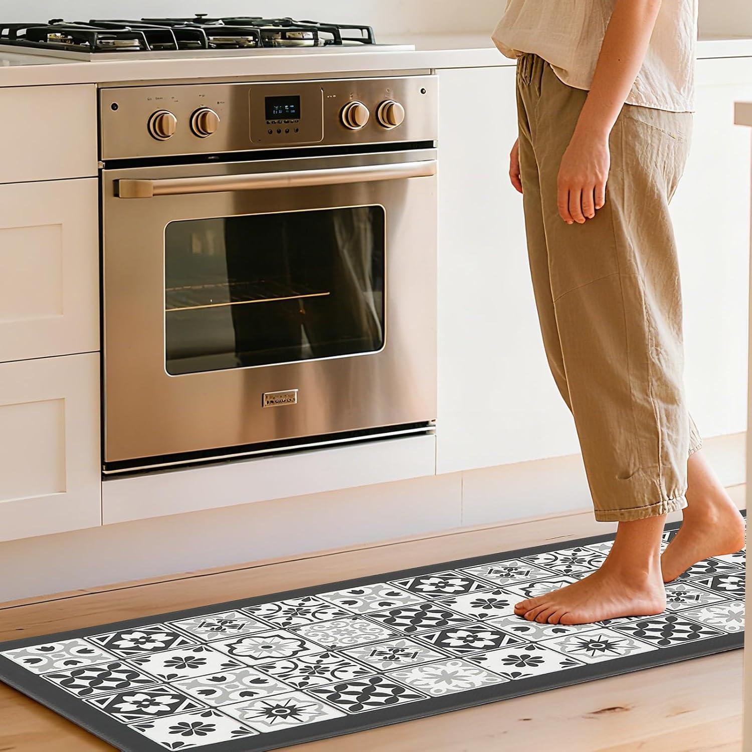 imageDintszyayue Kitchen Rugs Sets of 2 Boho Ceramic Anti Fatigue Non Slip Memory Foam Mats for Floor for Laundry Desk Bar Khaki 17quotX30quot17quotX59quot08grey