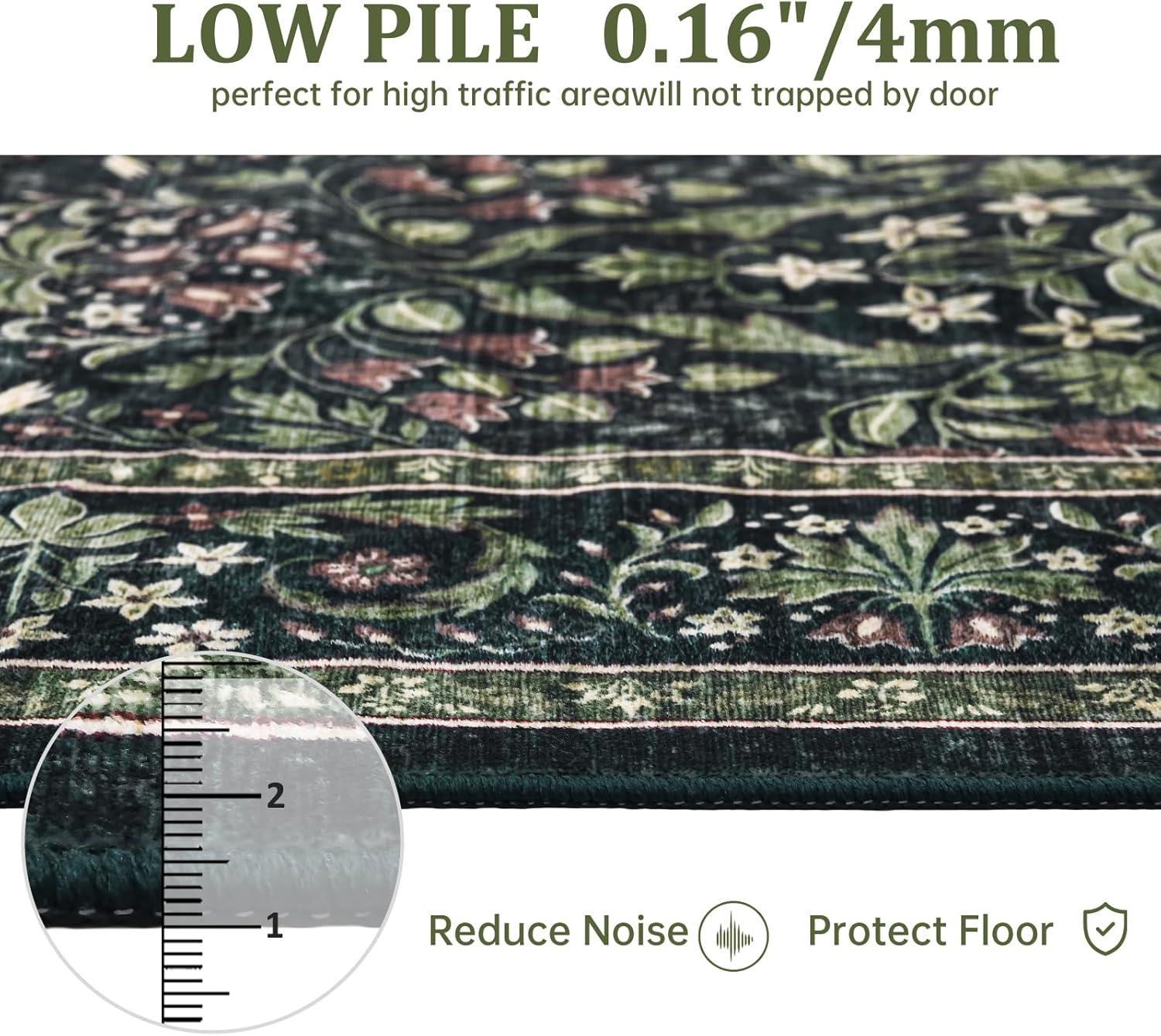 imageGreen Rugs for Living Room 5x7 Floral Washable Stain Resistant Non Slip Low Pile Carpet for Bedroom Dining Room02dark Green
