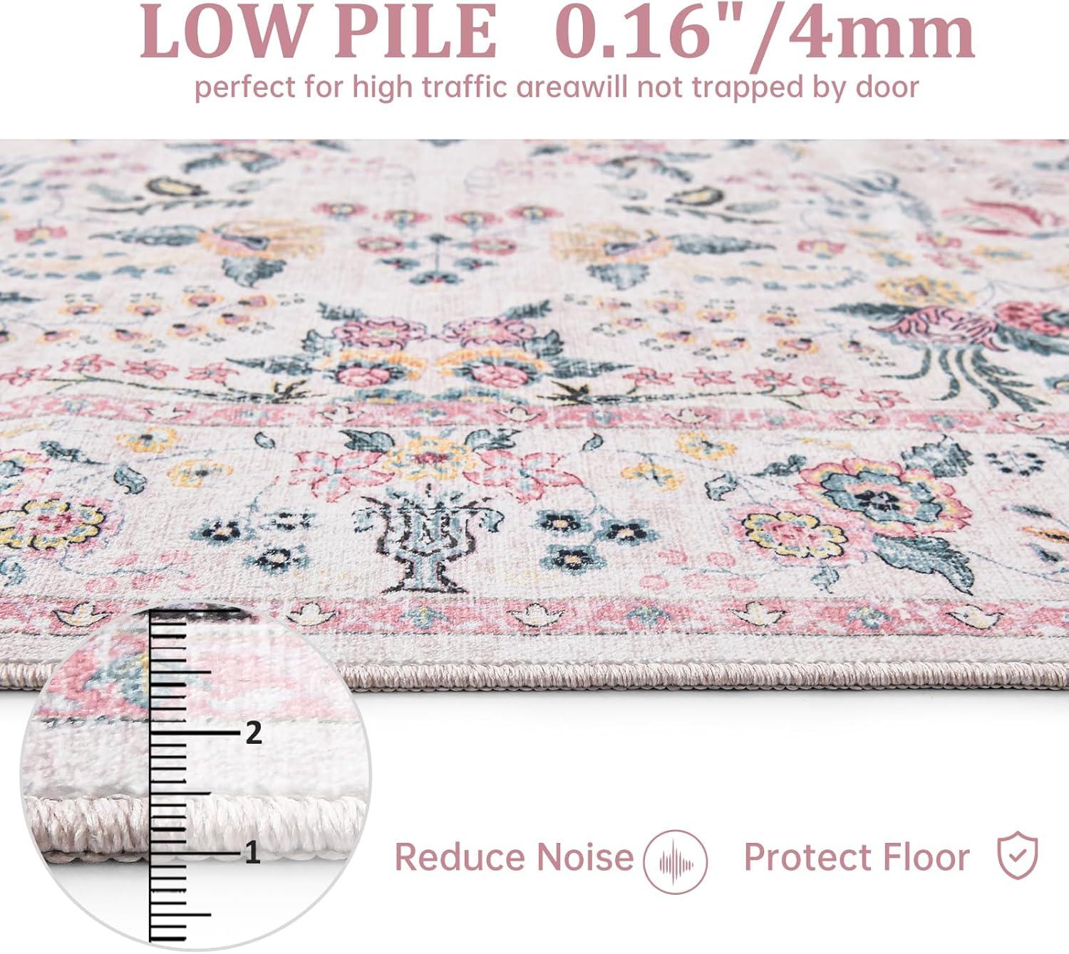 imageGreen Rugs for Living Room 5x7 Floral Washable Stain Resistant Non Slip Low Pile Carpet for Bedroom Dining Room03pink