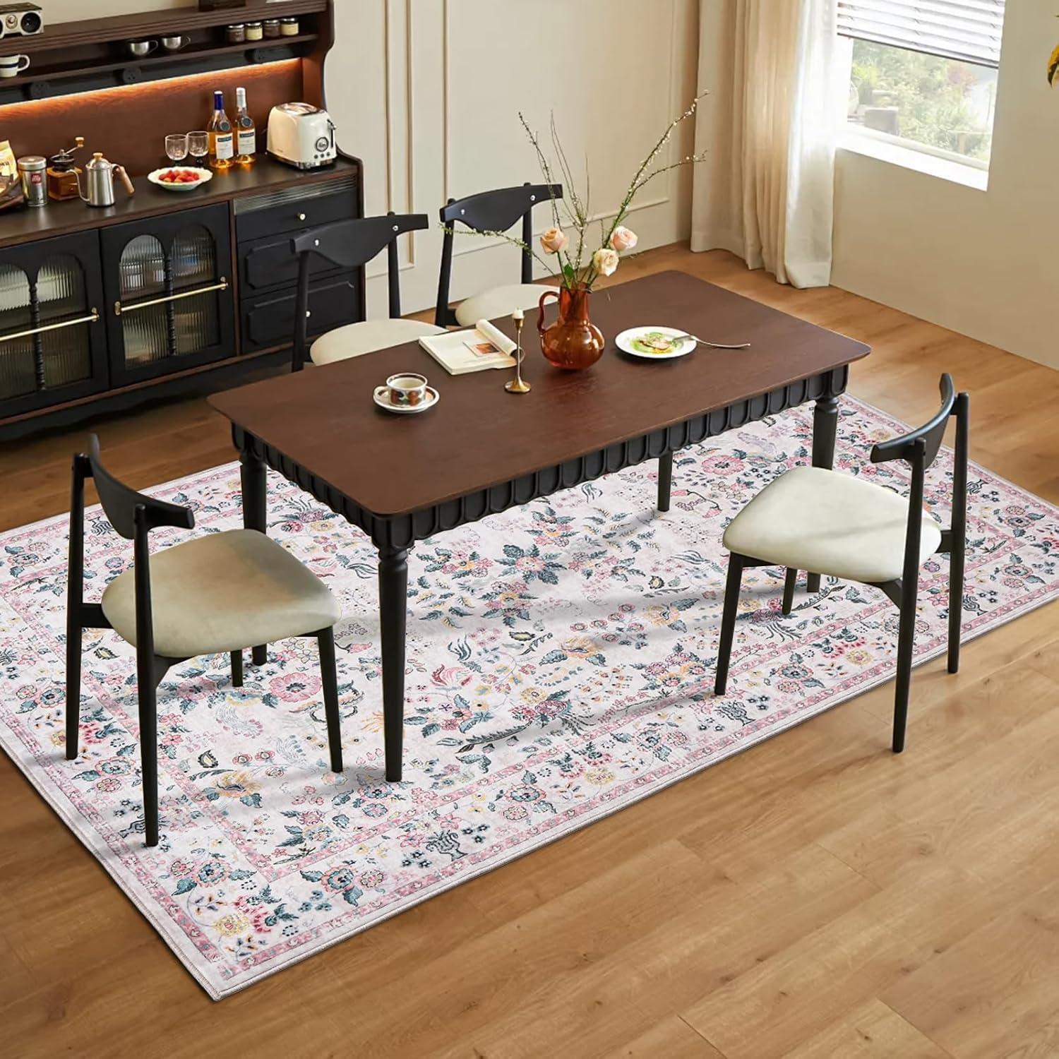 imageGreen Rugs for Living Room 5x7 Floral Washable Stain Resistant Non Slip Low Pile Carpet for Bedroom Dining Room03pink