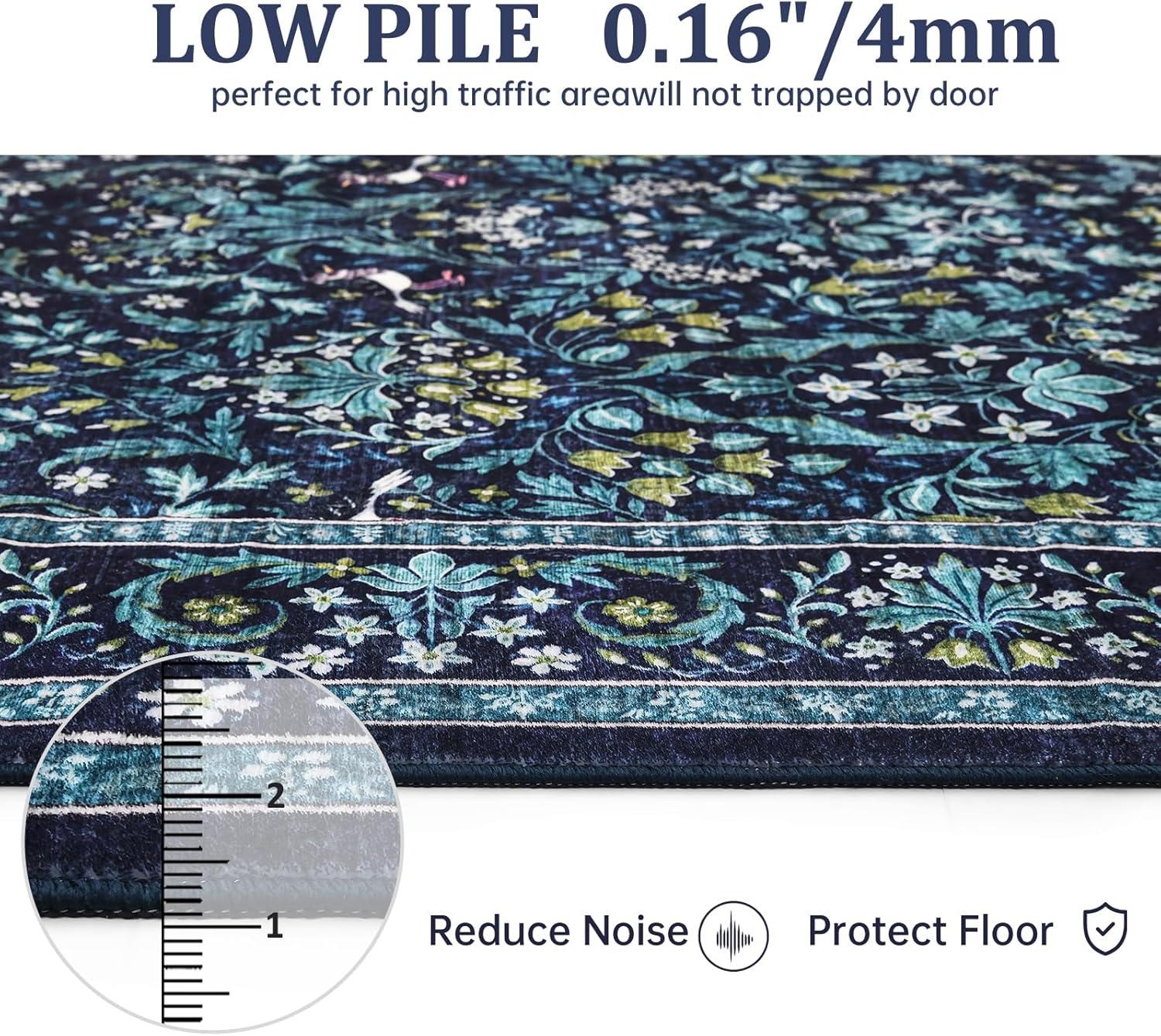 imageGreen Rugs for Living Room 5x7 Floral Washable Stain Resistant Non Slip Low Pile Carpet for Bedroom Dining Room04blue