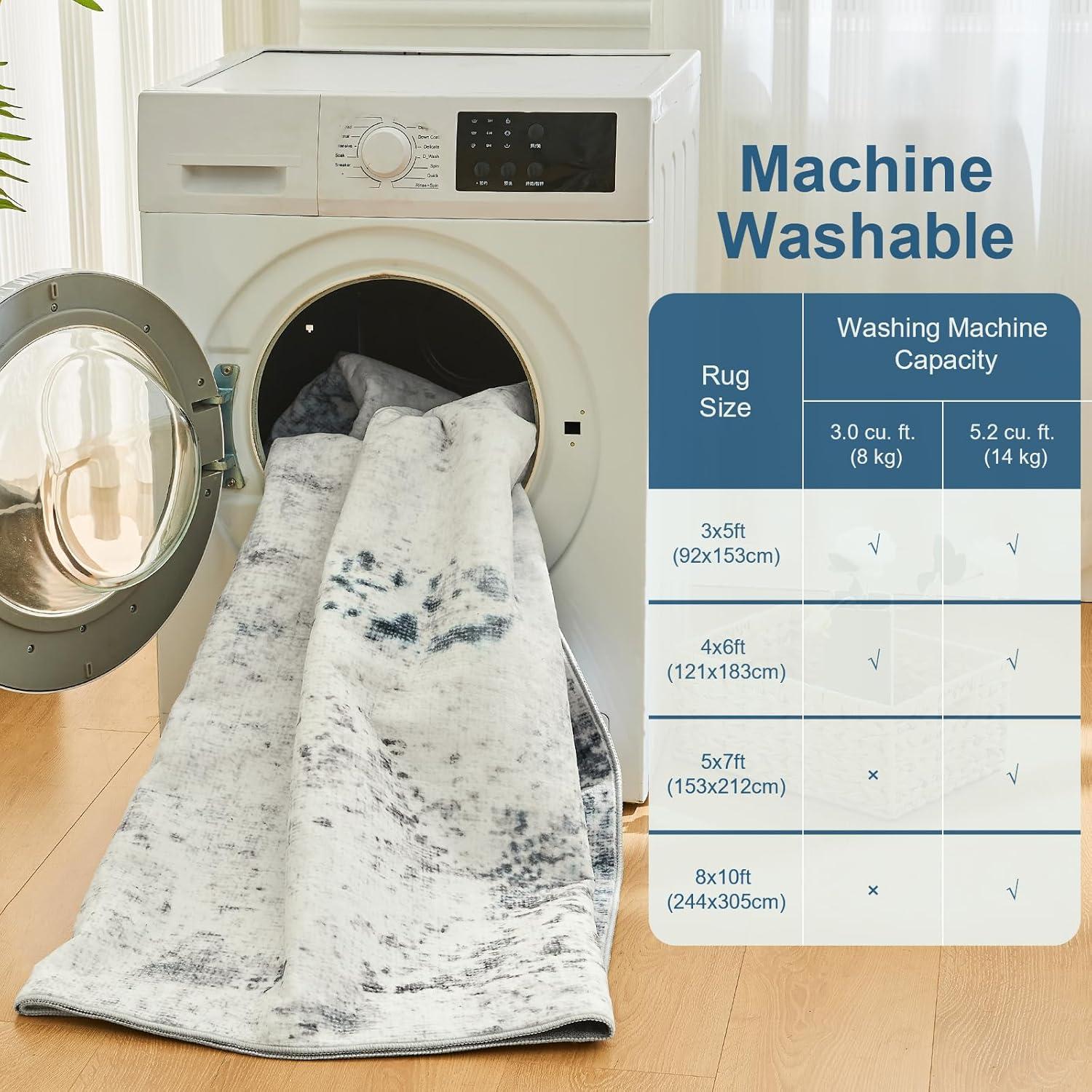 imageLiving Room Rug 8X10 Large Washable Distressed Foldable Stain Resistant Traditional Bedroom Office Rugs BlueBlue