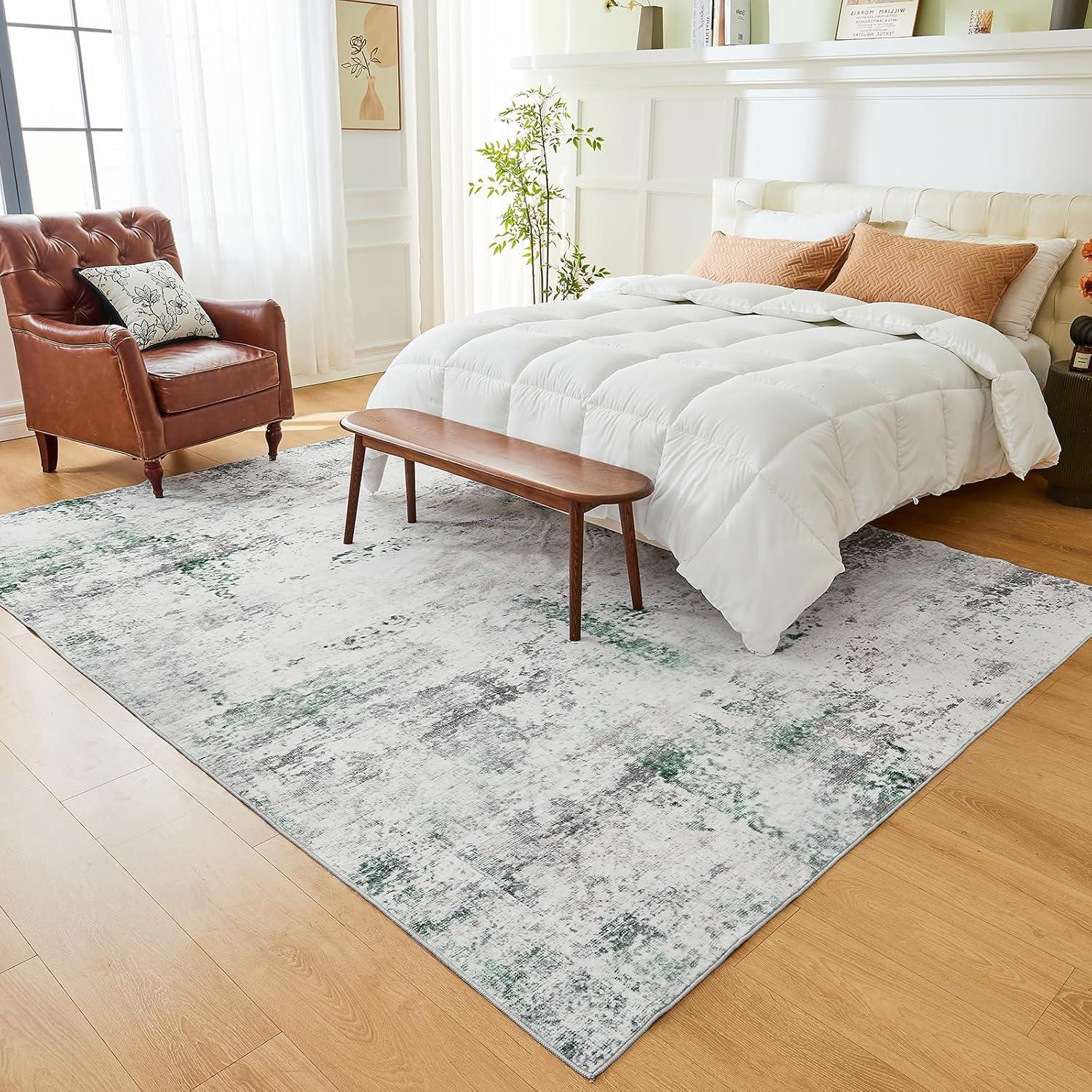 imageLiving Room Rug 8X10 Large Washable Distressed Foldable Stain Resistant Traditional Bedroom Office Rugs BlueGreen