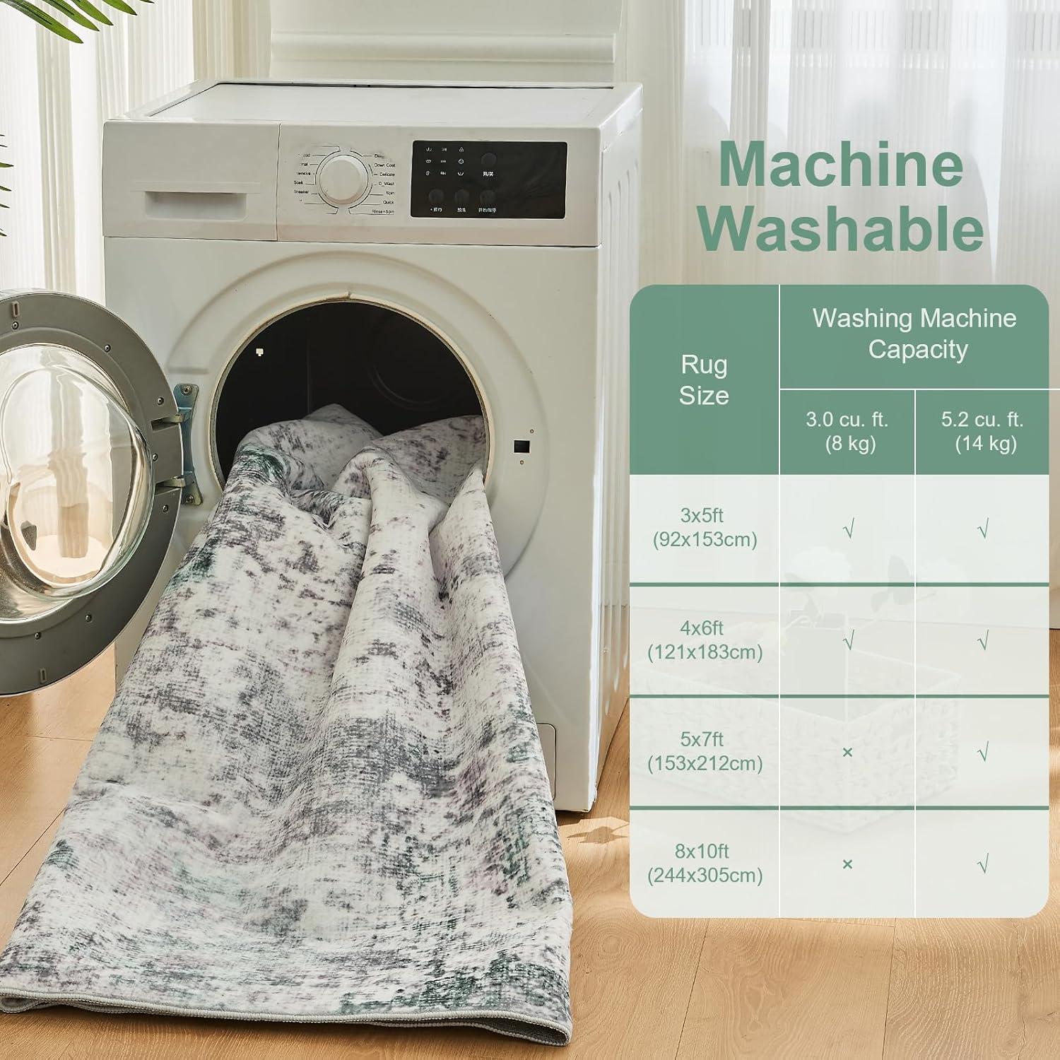 imageLiving Room Rug 8X10 Large Washable Distressed Foldable Stain Resistant Traditional Bedroom Office Rugs BlueGreen