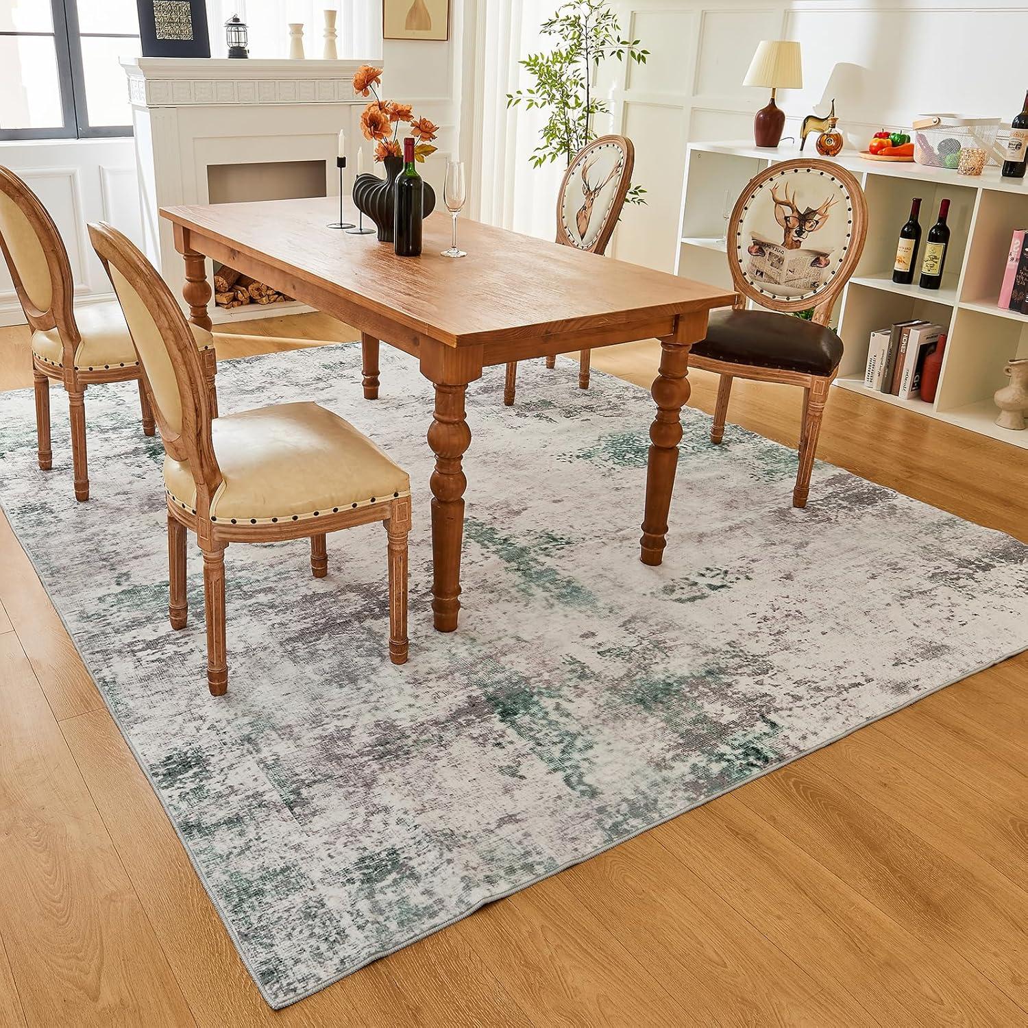 imageLiving Room Rug 8X10 Large Washable Distressed Foldable Stain Resistant Traditional Bedroom Office Rugs BlueGreen