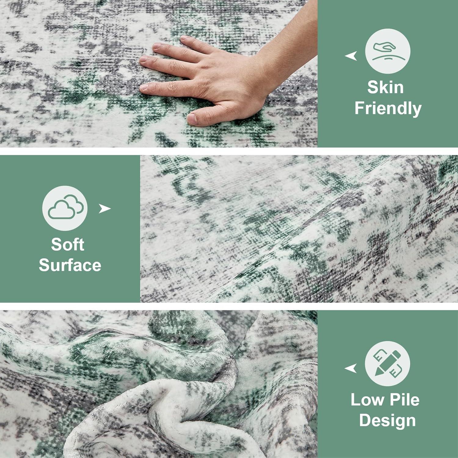 imageLiving Room Rug 8X10 Large Washable Distressed Foldable Stain Resistant Traditional Bedroom Office Rugs BlueGreen